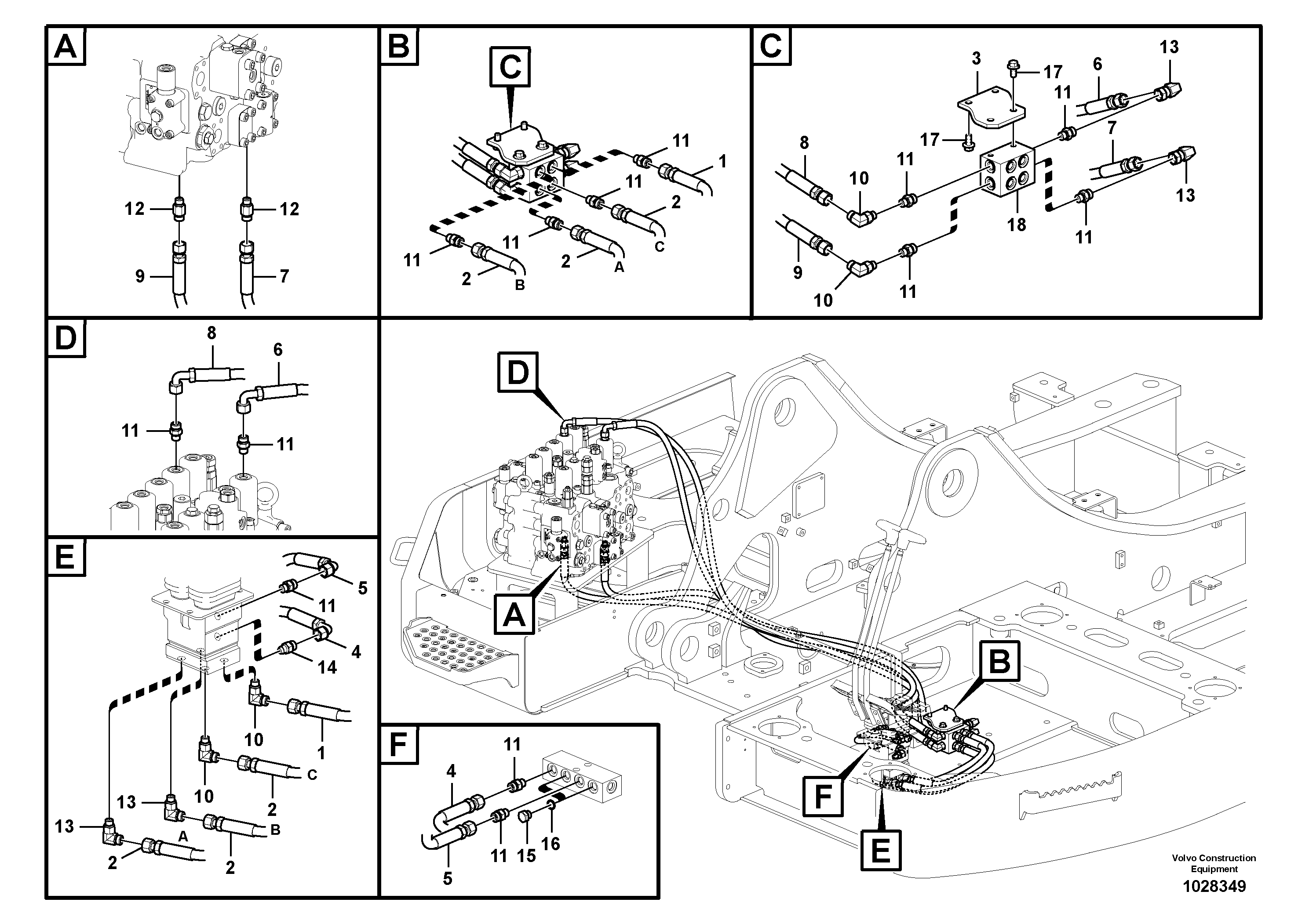 Схема запчастей Volvo ECR305C - 54474 Servo system, control valve to remote control valve pedal ECR305C