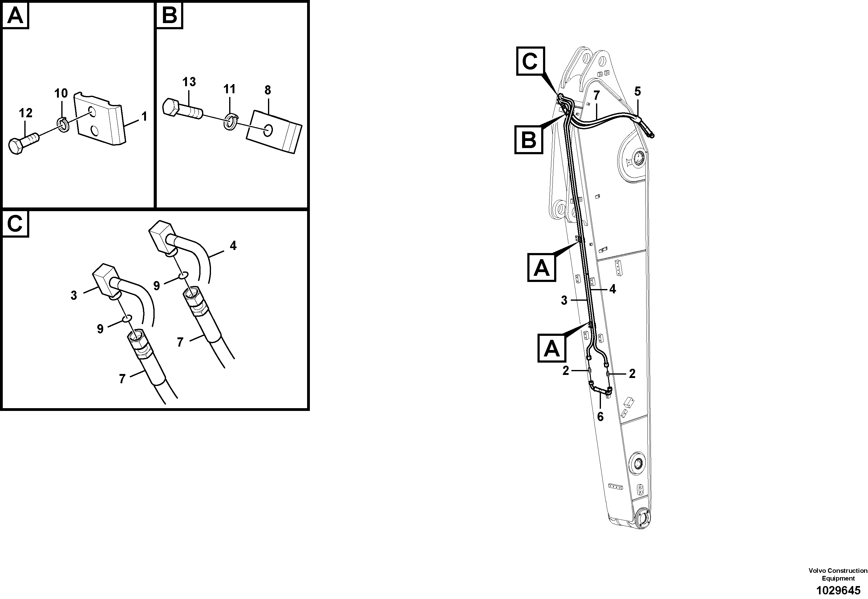 Схема запчастей Volvo ECR305C - 47240 Working hydraulic, slope and rotator on dipper arm ECR305C