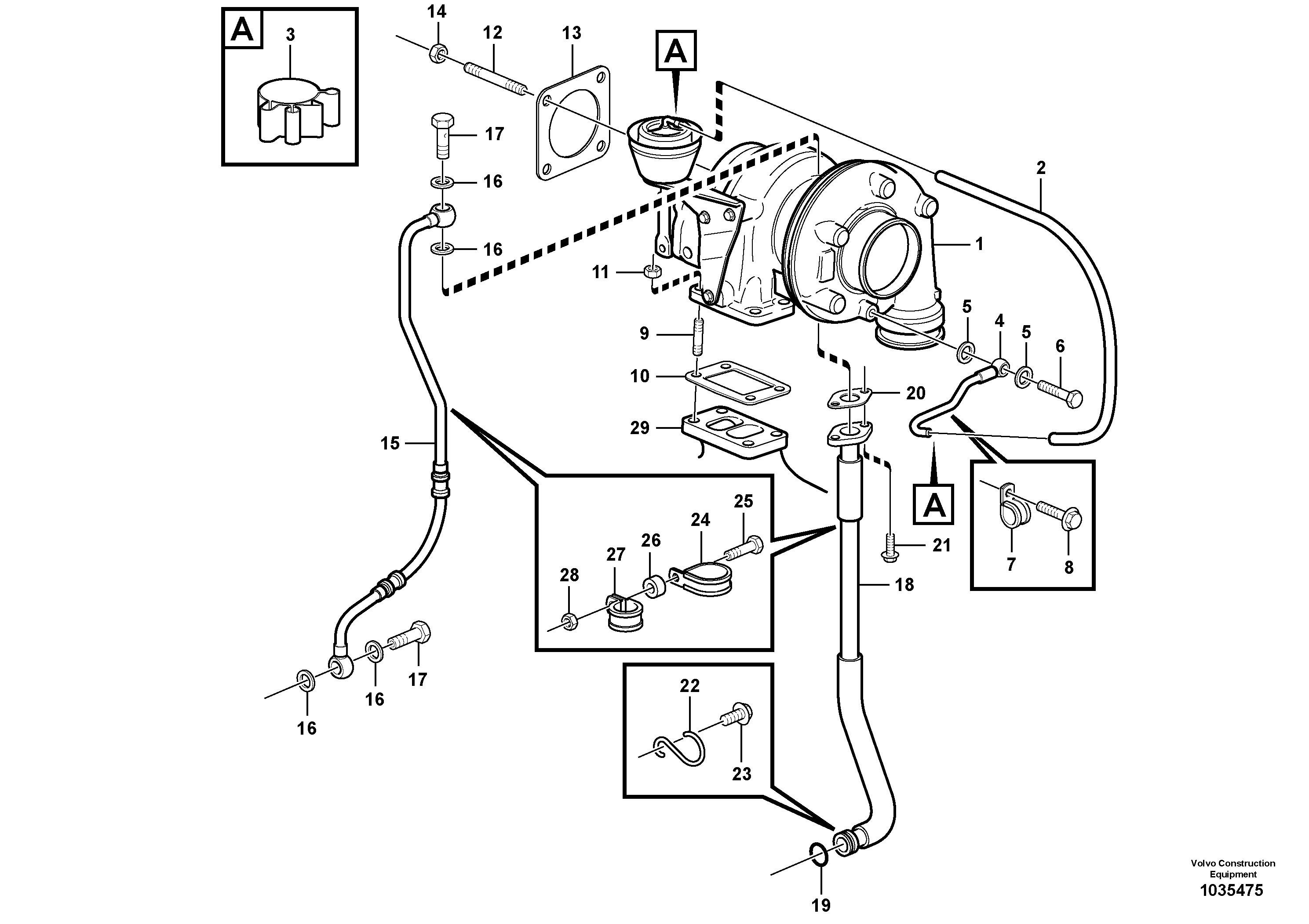 Схема запчастей Volvo ECR305C - 38599 Турбокомпрессор (турбина) с установочными деталями ECR305C