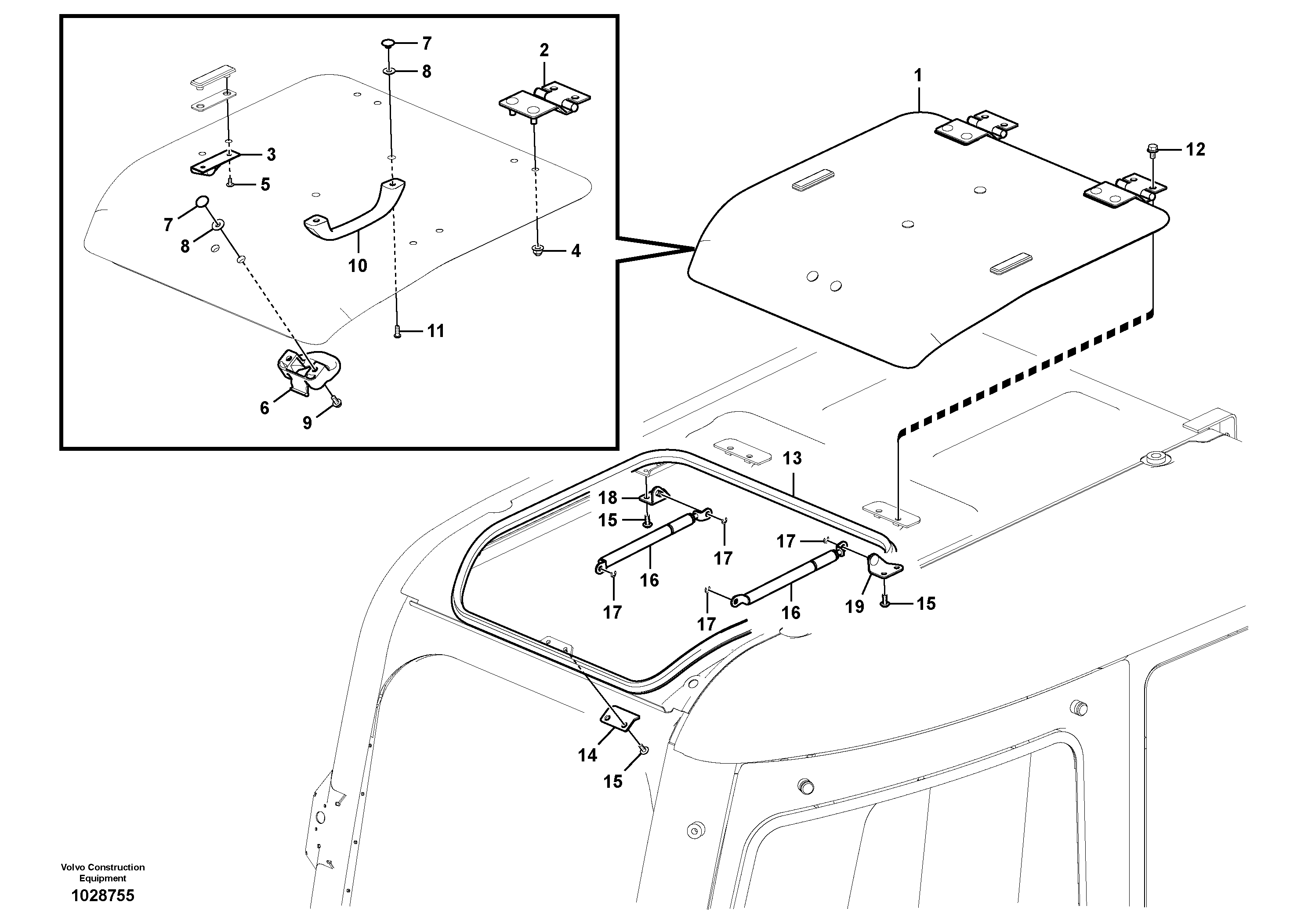 Схема запчастей Volvo ECR305C - 54231 Roof hatch ECR305C
