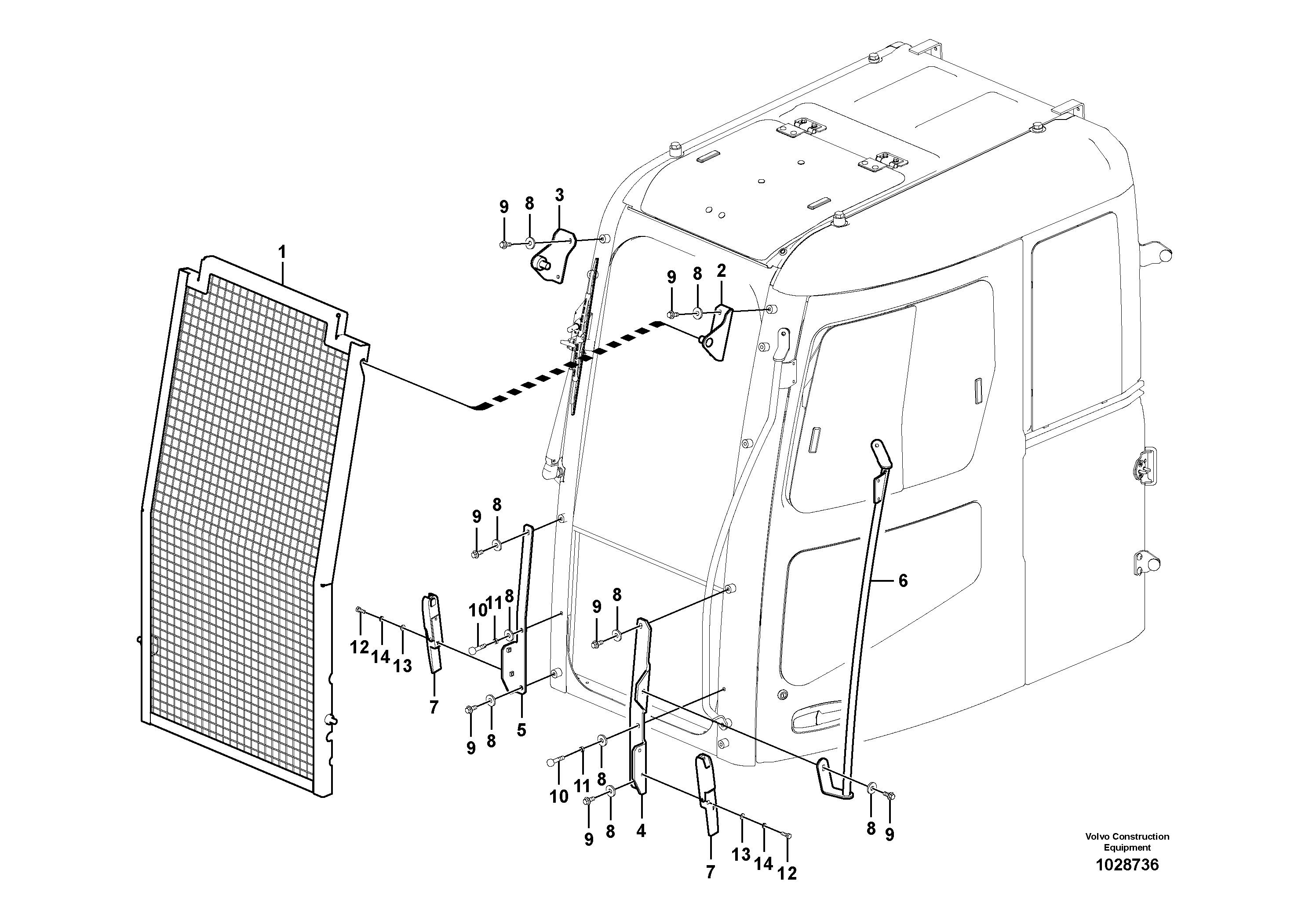 Схема запчастей Volvo ECR305C - 54488 Windshield protection ECR305C