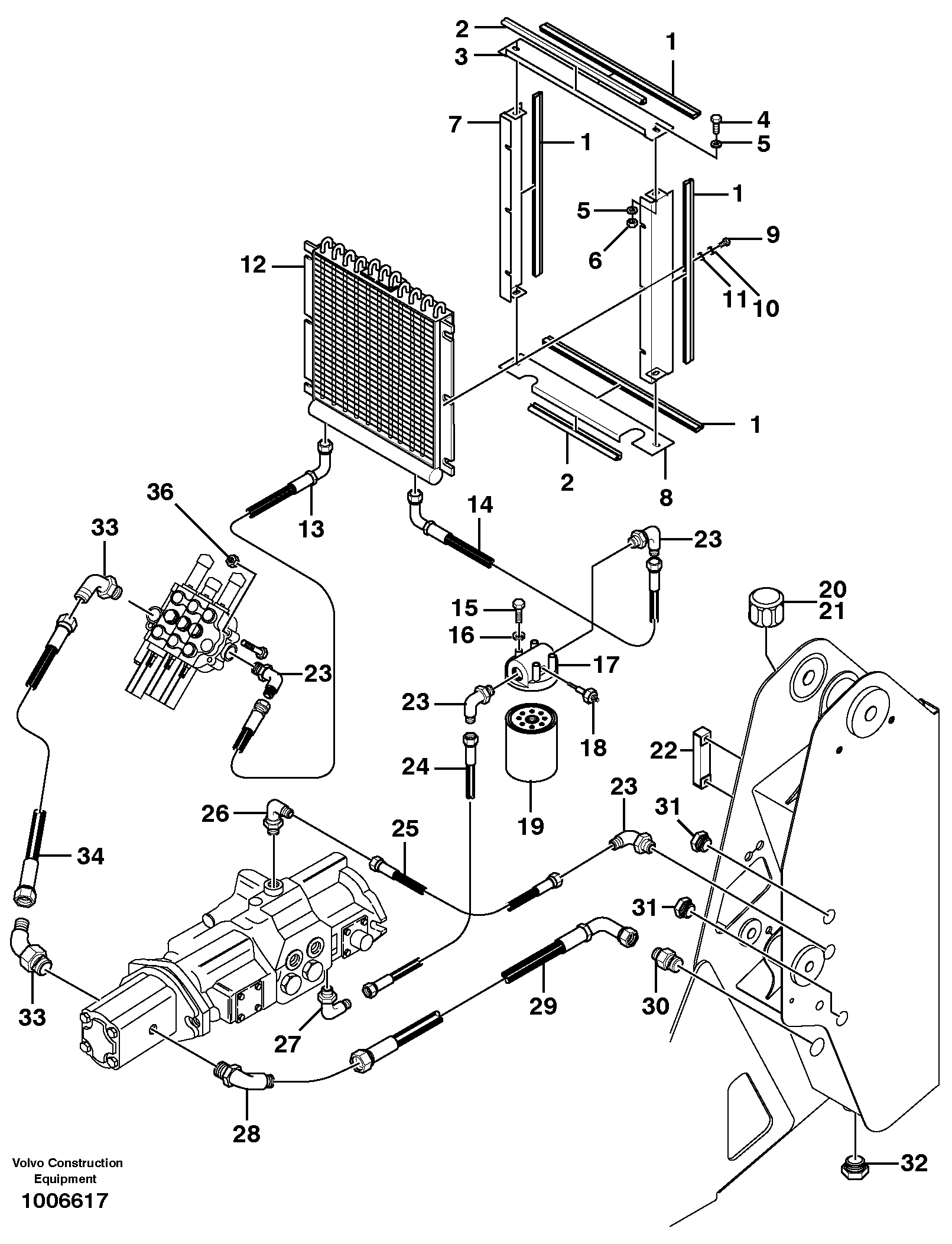 Схема запчастей Volvo MC60 - 7425 Supply/return and Cooling Circuits 