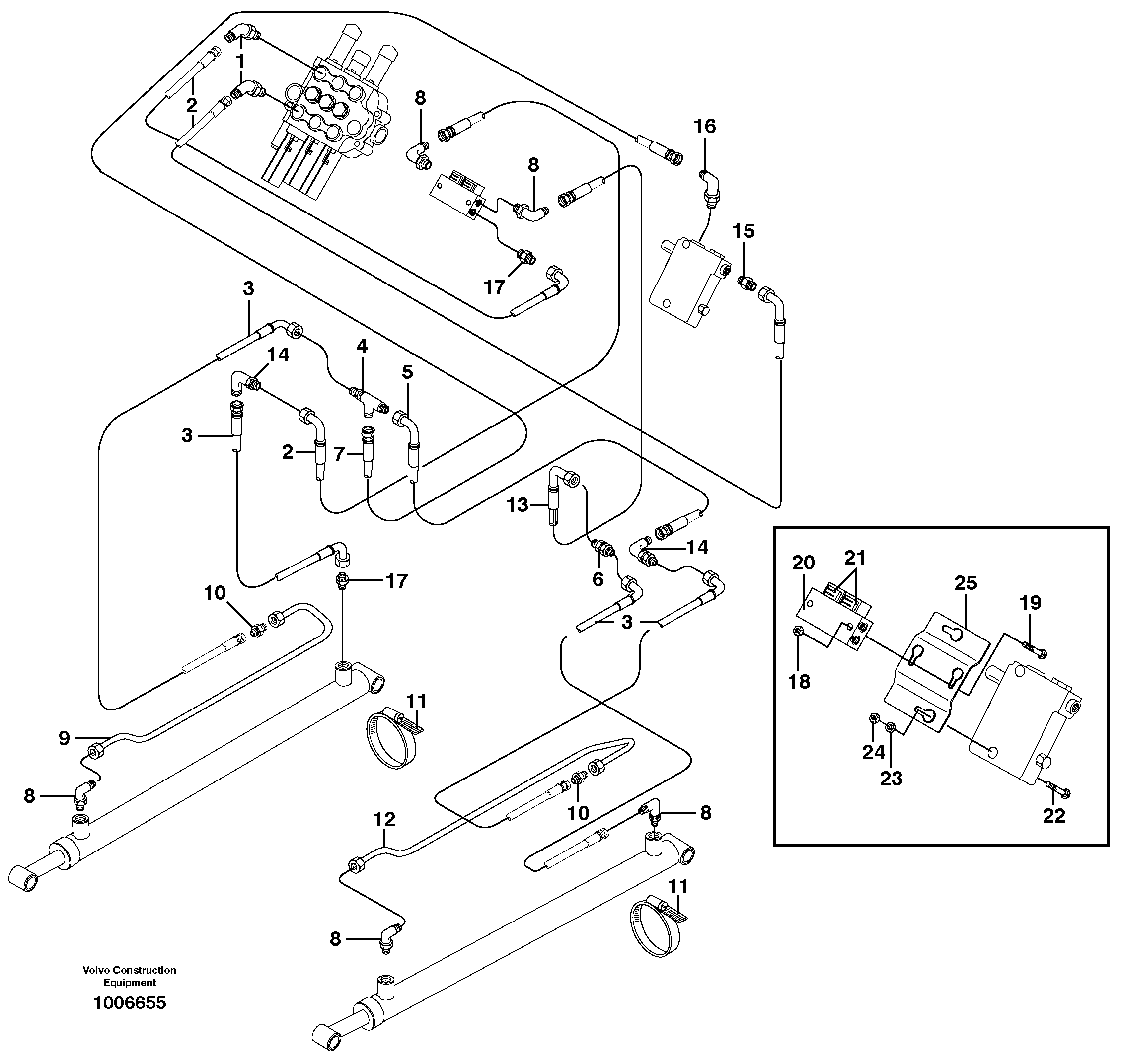 Схема запчастей Volvo MC60 - 7430 Loader arm hydraulic circuit (w/self level valve) 