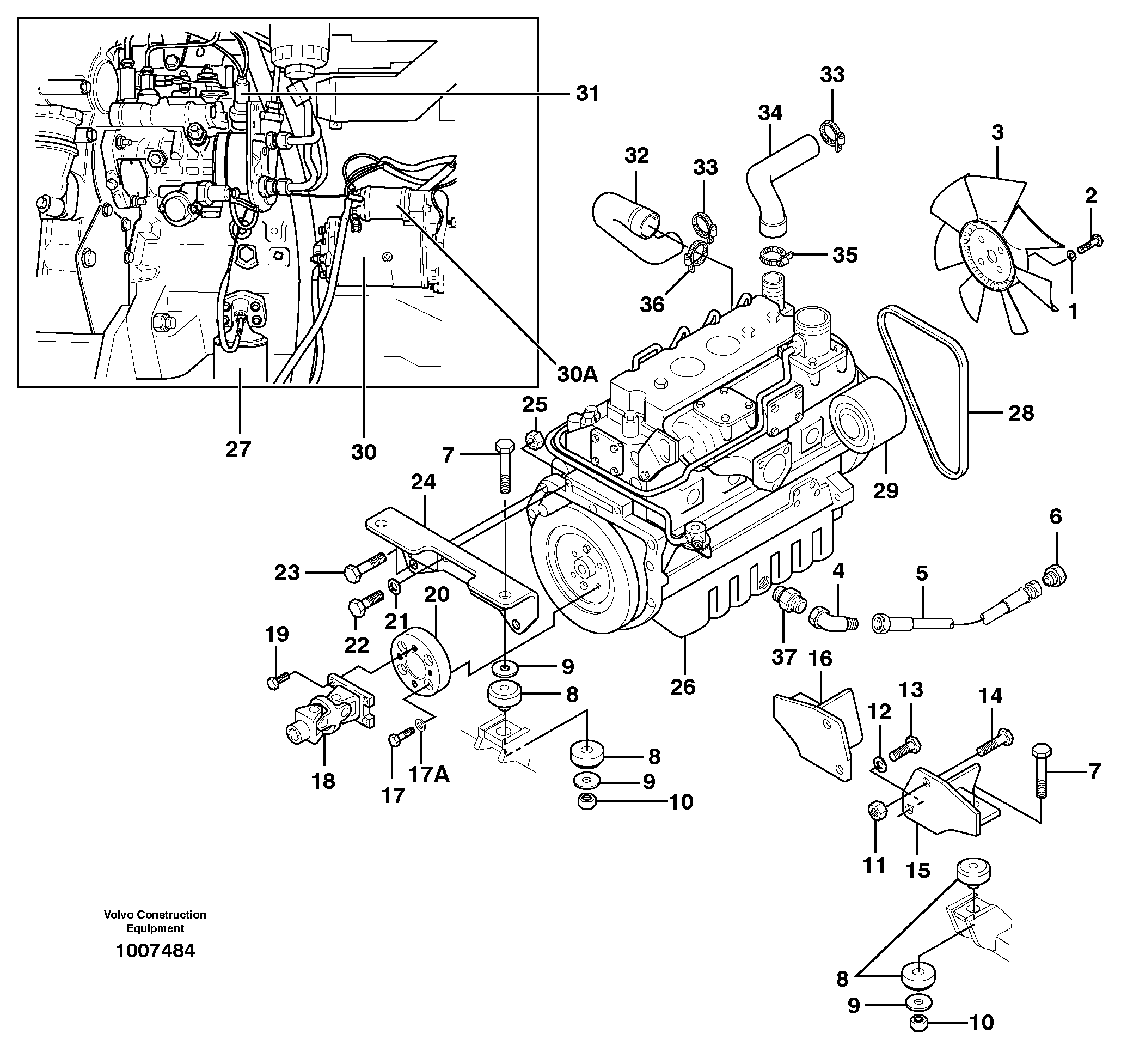 Схема запчастей Volvo MC80 - 70635 Установка двигателя 