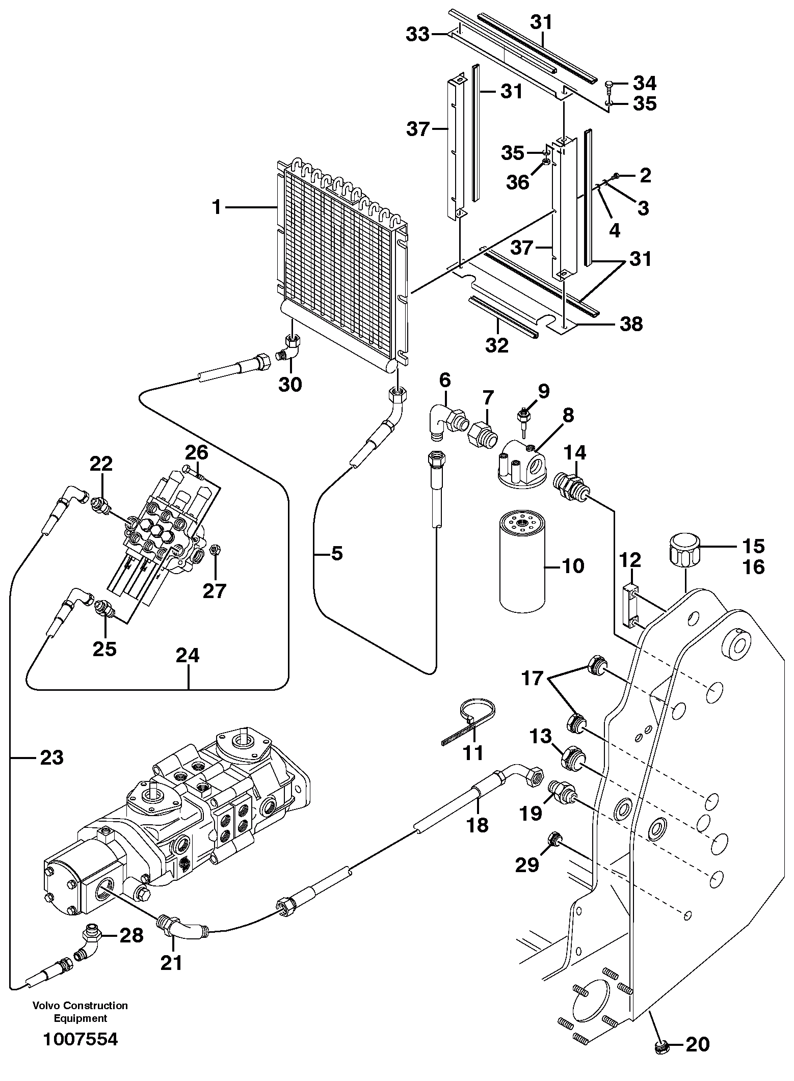 Схема запчастей Volvo MC80 - 8982 Supply/return and Cooling Circuits 