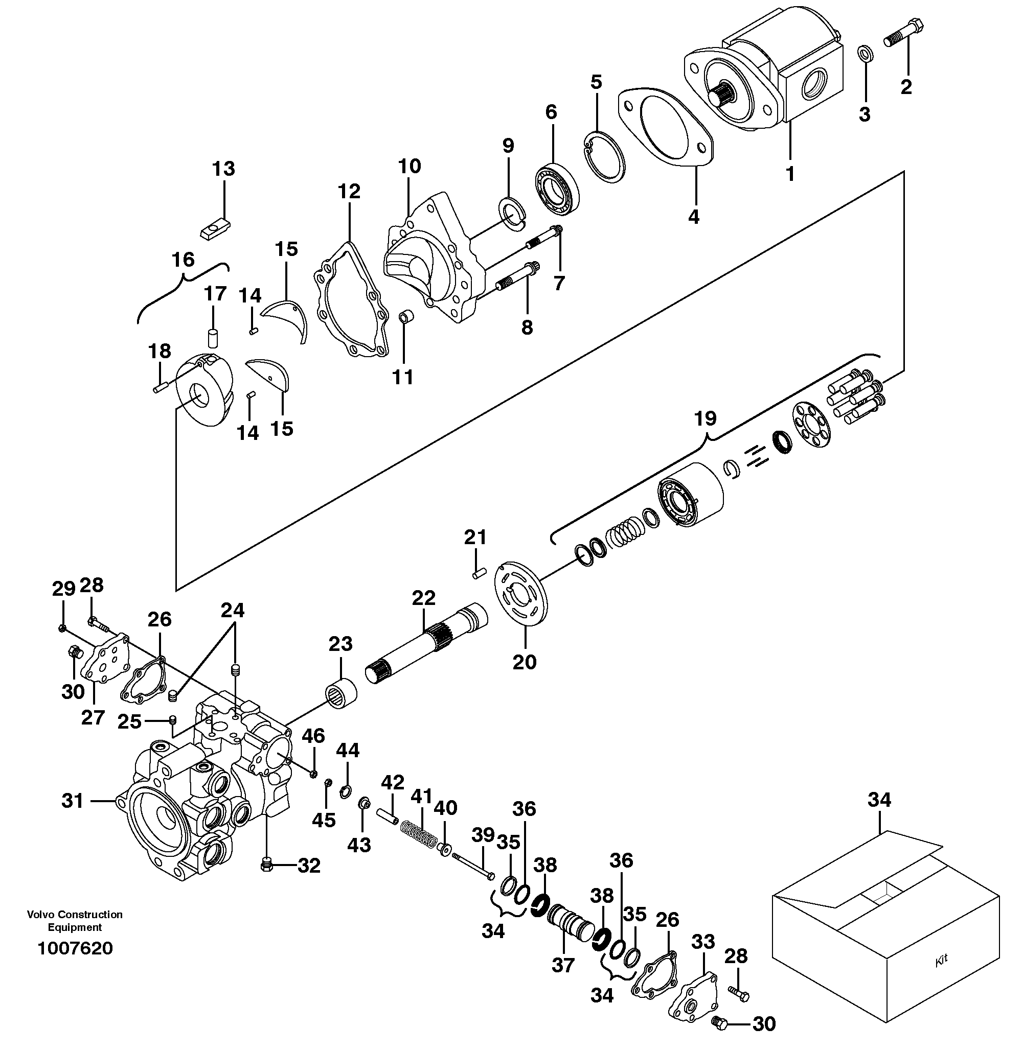 Схема запчастей Volvo MC110 - 96790 Front control pump 