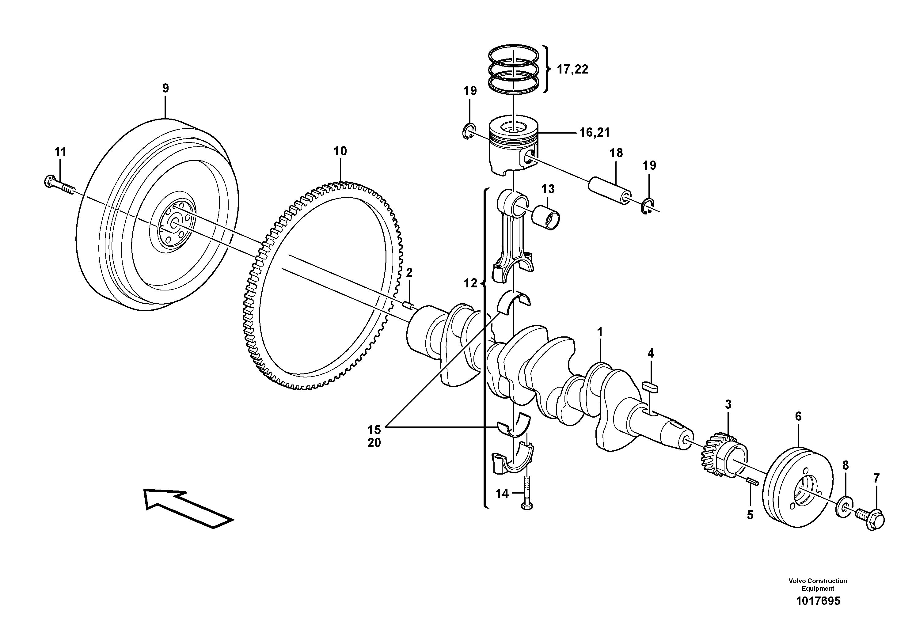 Схема запчастей Volvo MC60B - 34841 Crankshaft and related parts MC60B S/N 71000 -
