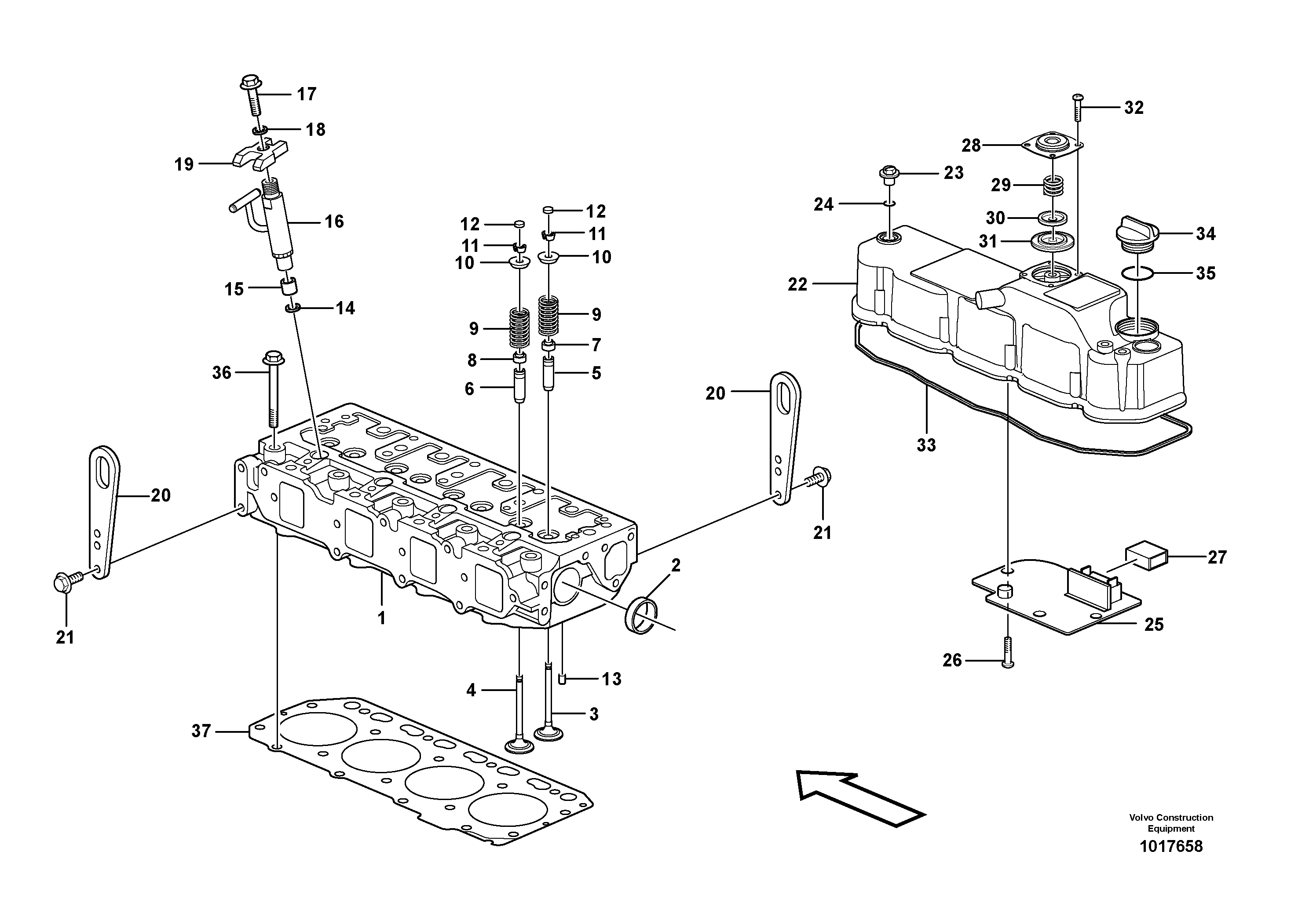 Схема запчастей Volvo MC60B - 6627 Головка блока цилиндров MC60B