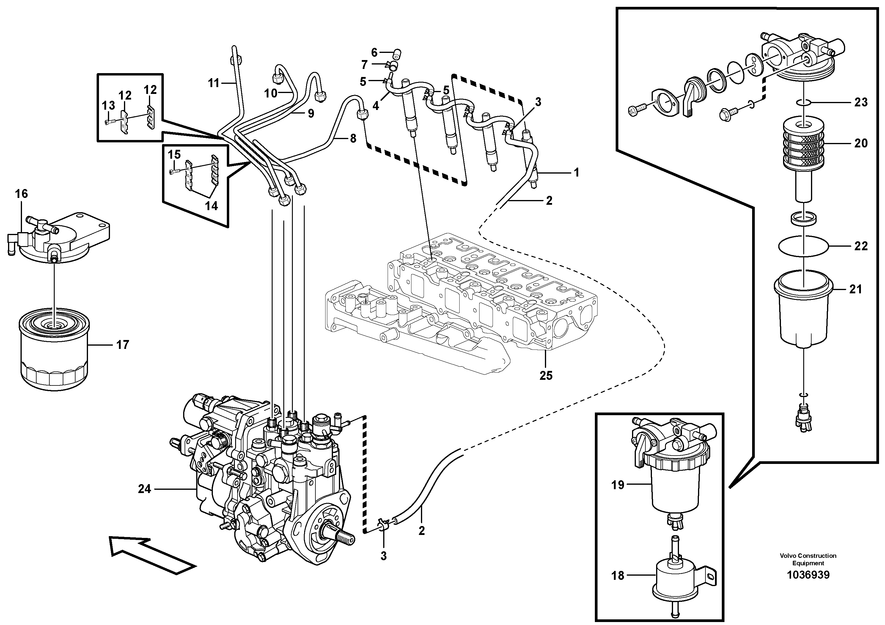 Схема запчастей Volvo MC60B - 34846 Fuel lines and injectors MC60B S/N 71000 -