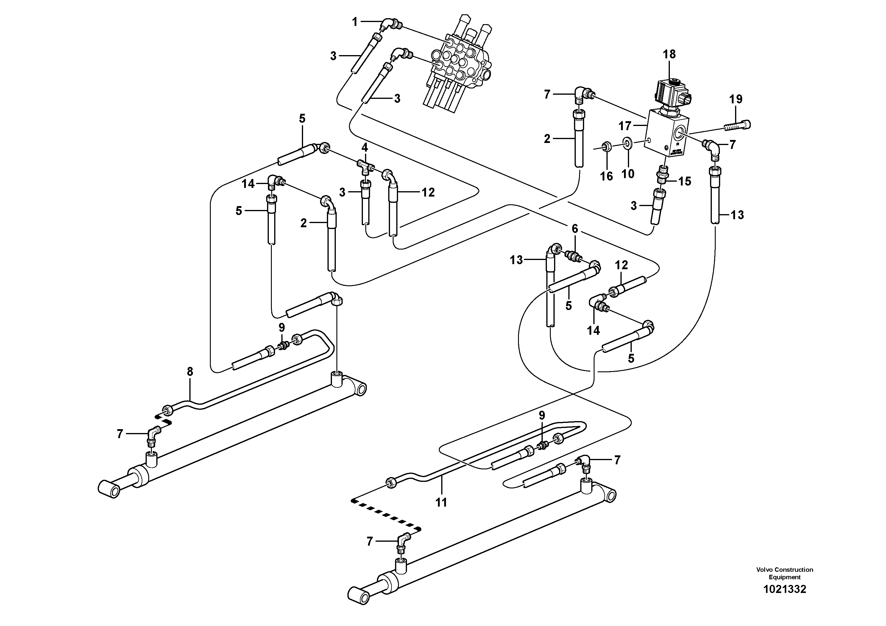 Схема запчастей Volvo MC70B - 60054 Loader arm hydraulic circuit (w/self level valve) MC70B