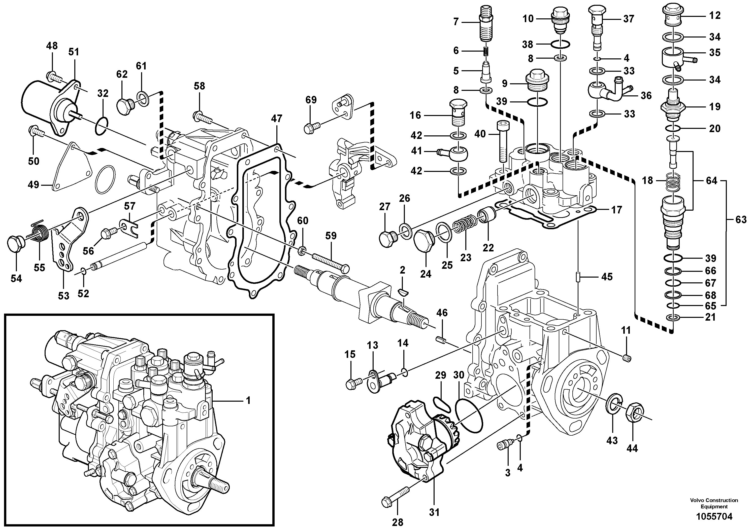 Схема запчастей Volvo MC70B - 23101 Fuel injection pump with fitting parts MC70B