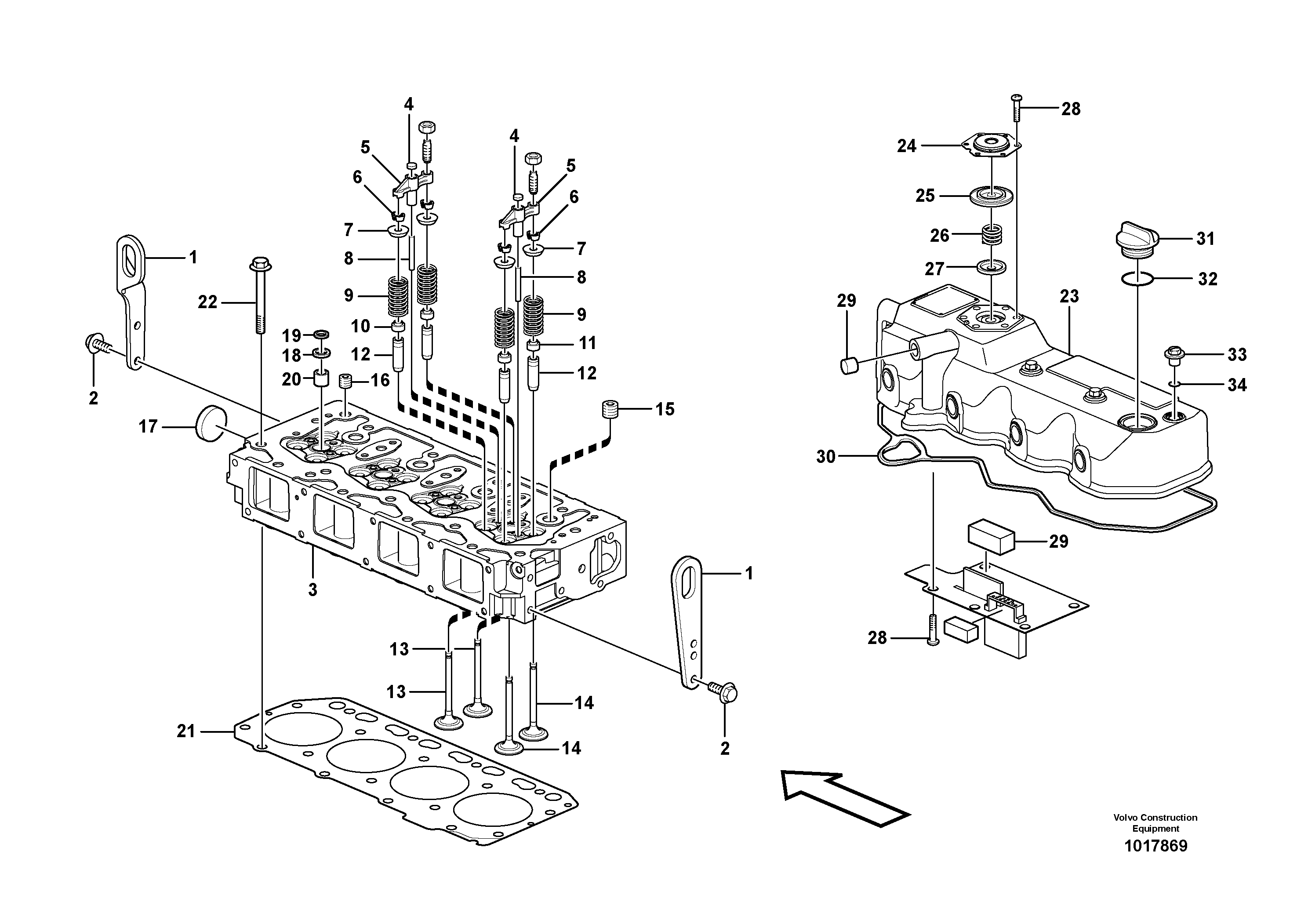 Схема запчастей Volvo MC80B - 60459 Головка блока цилиндров MC80B S/N 71000 -