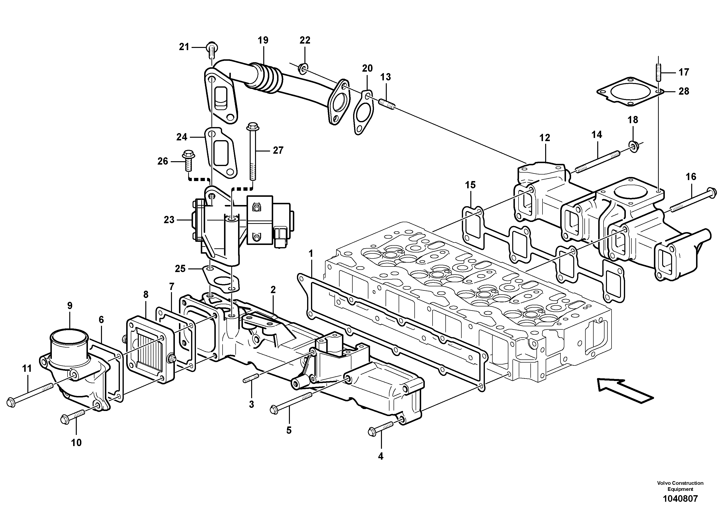 Схема запчастей Volvo MC80B - 60476 Inlet manifold and exhaust manifold MC80B S/N 71000 -