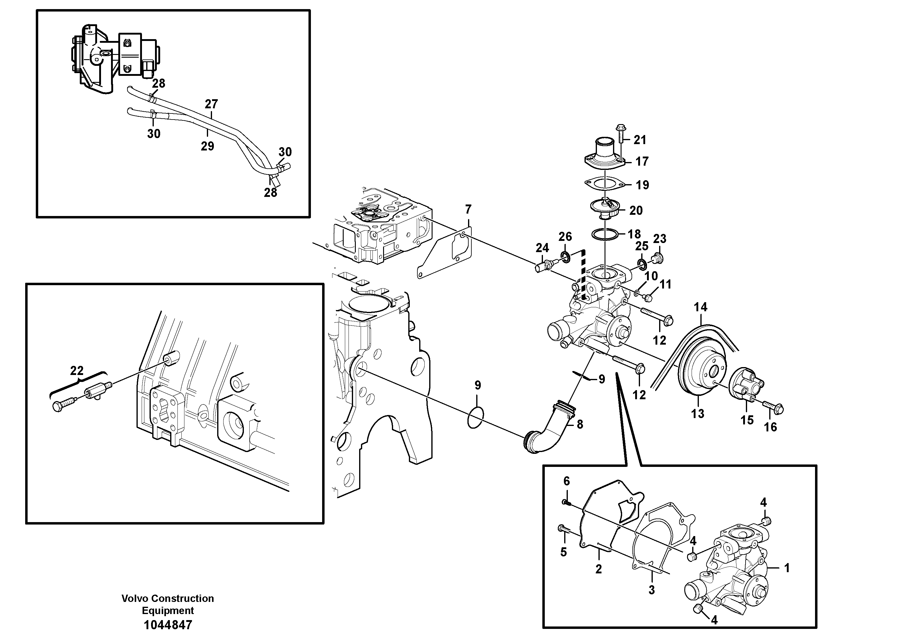 Схема запчастей Volvo MC80B - 60478 Water pump and thermostat housing MC80B S/N 71000 -