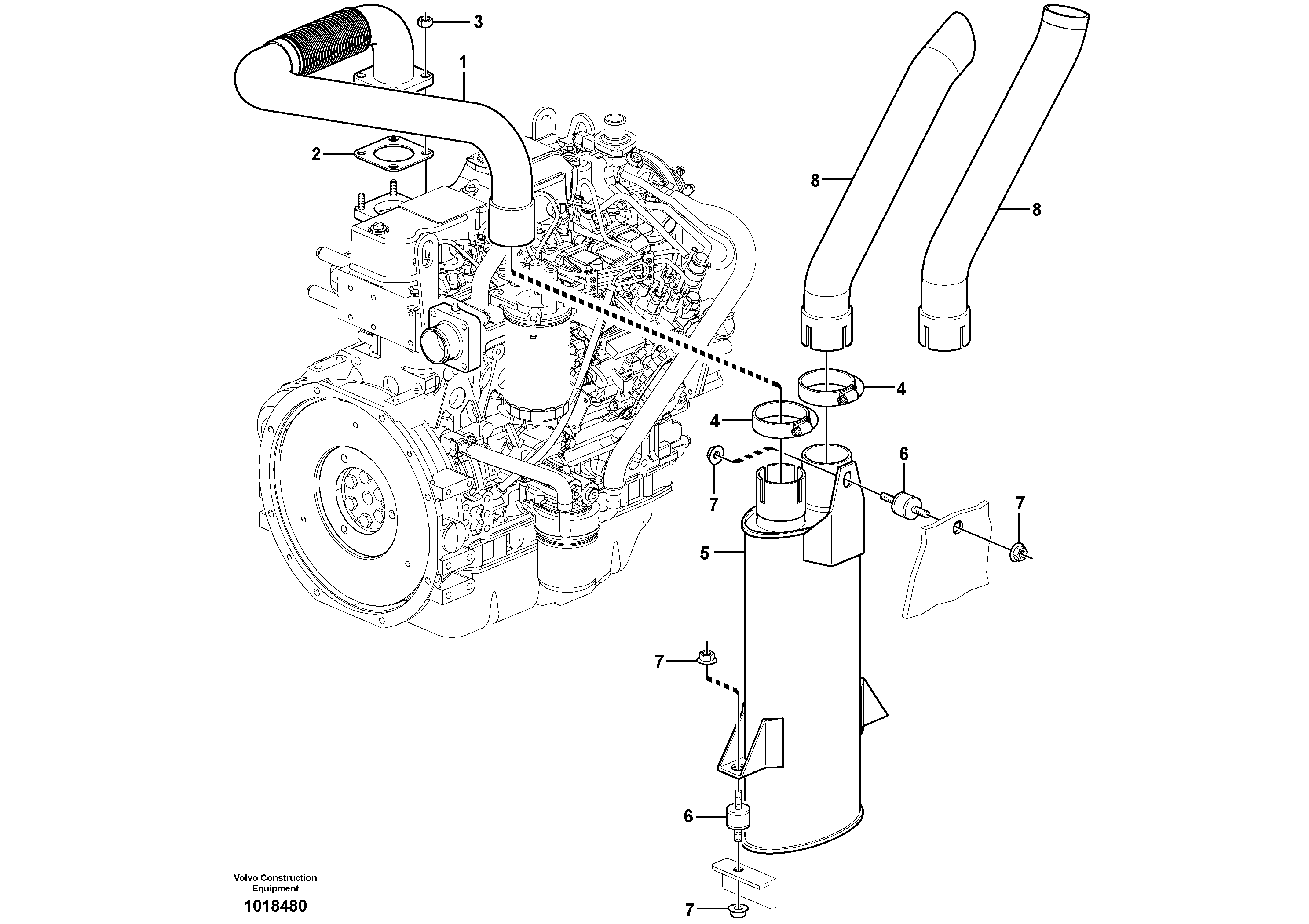 Схема запчастей Volvo MC80B - 86864 Выхлопная система MC80B