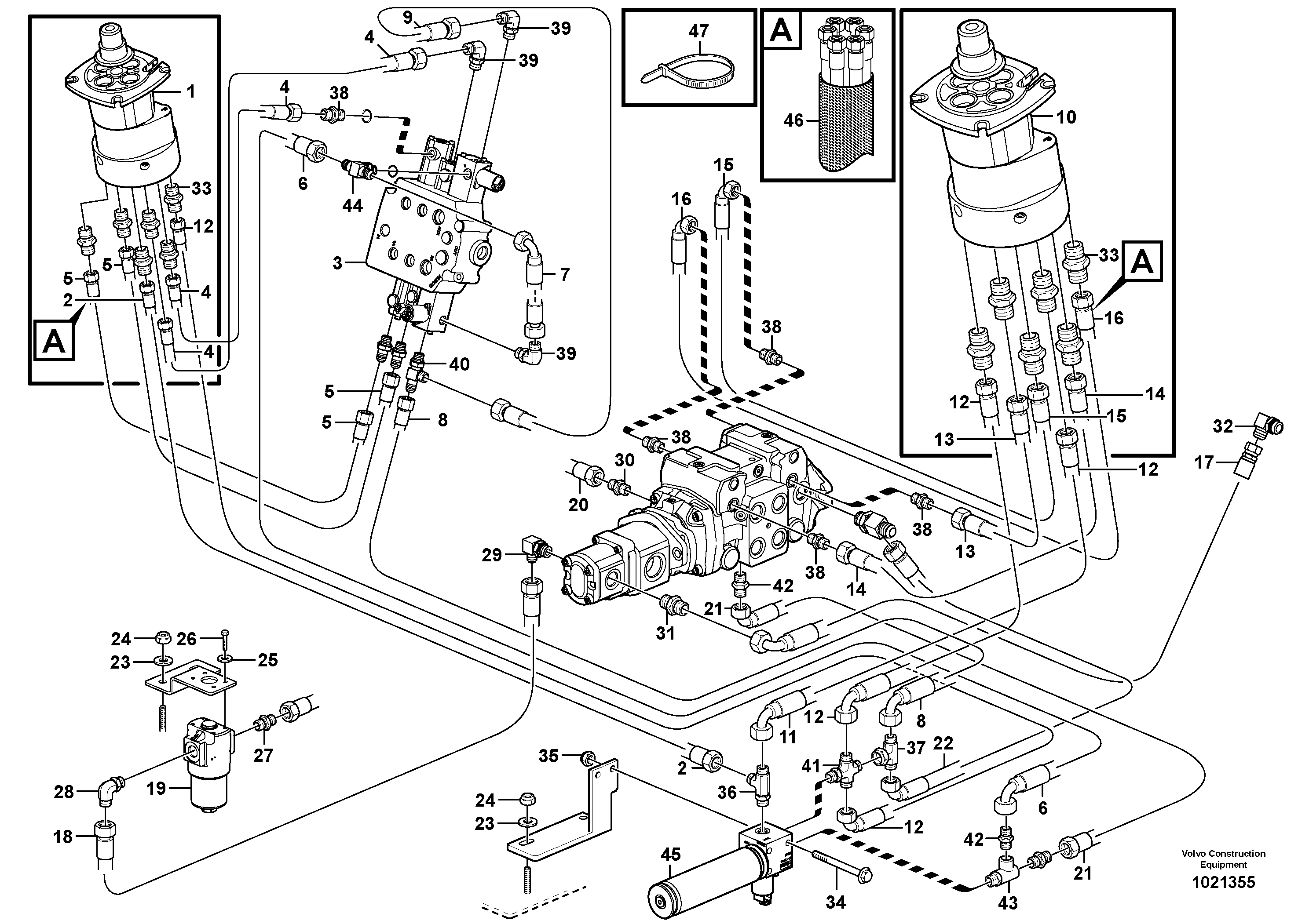 Схема запчастей Volvo MC80B - 102959 Hydraulic system, single lever control, std MC80B