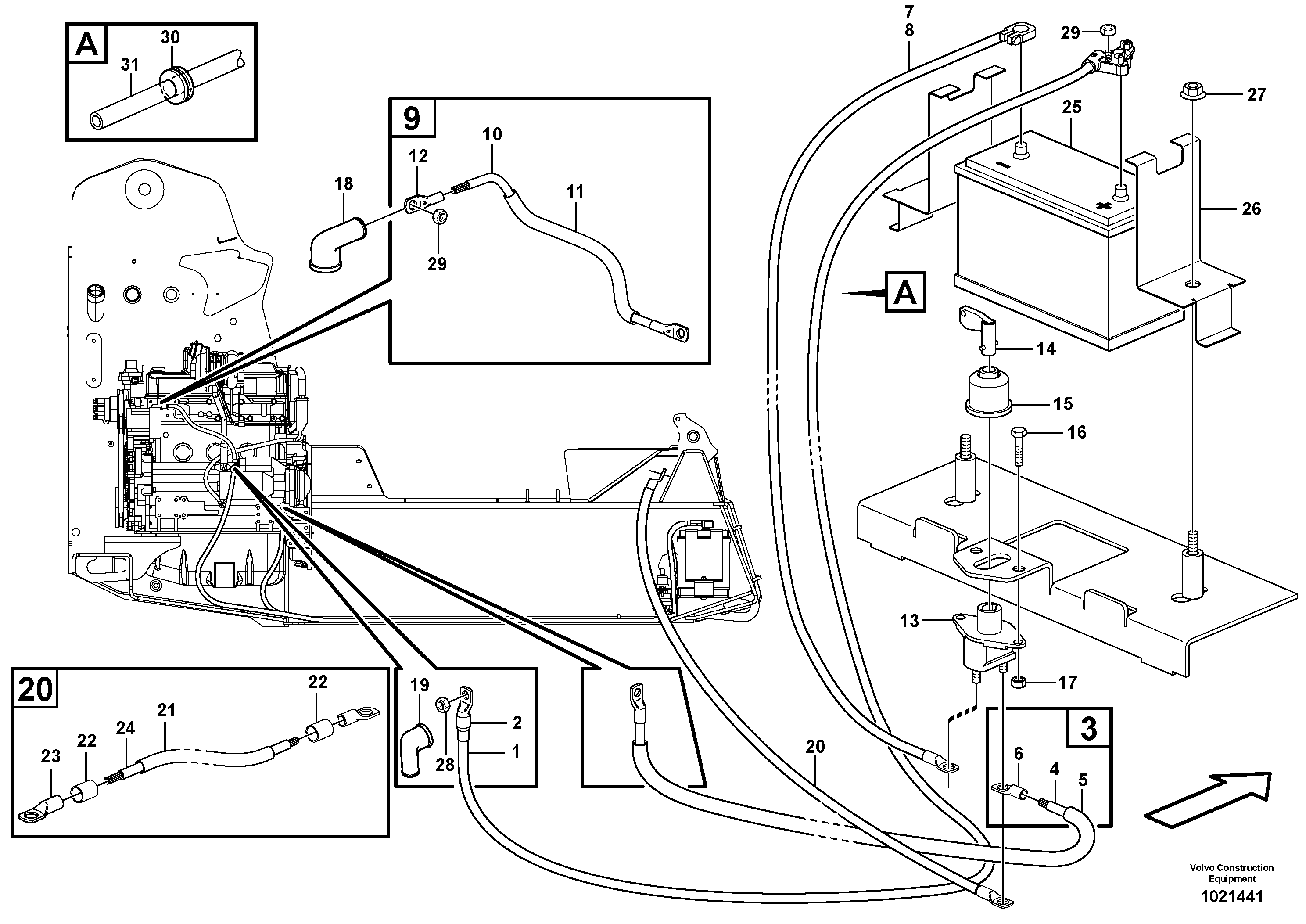 Схема запчастей Volvo MC90B - 83110 Battery cable and main switch MC90B