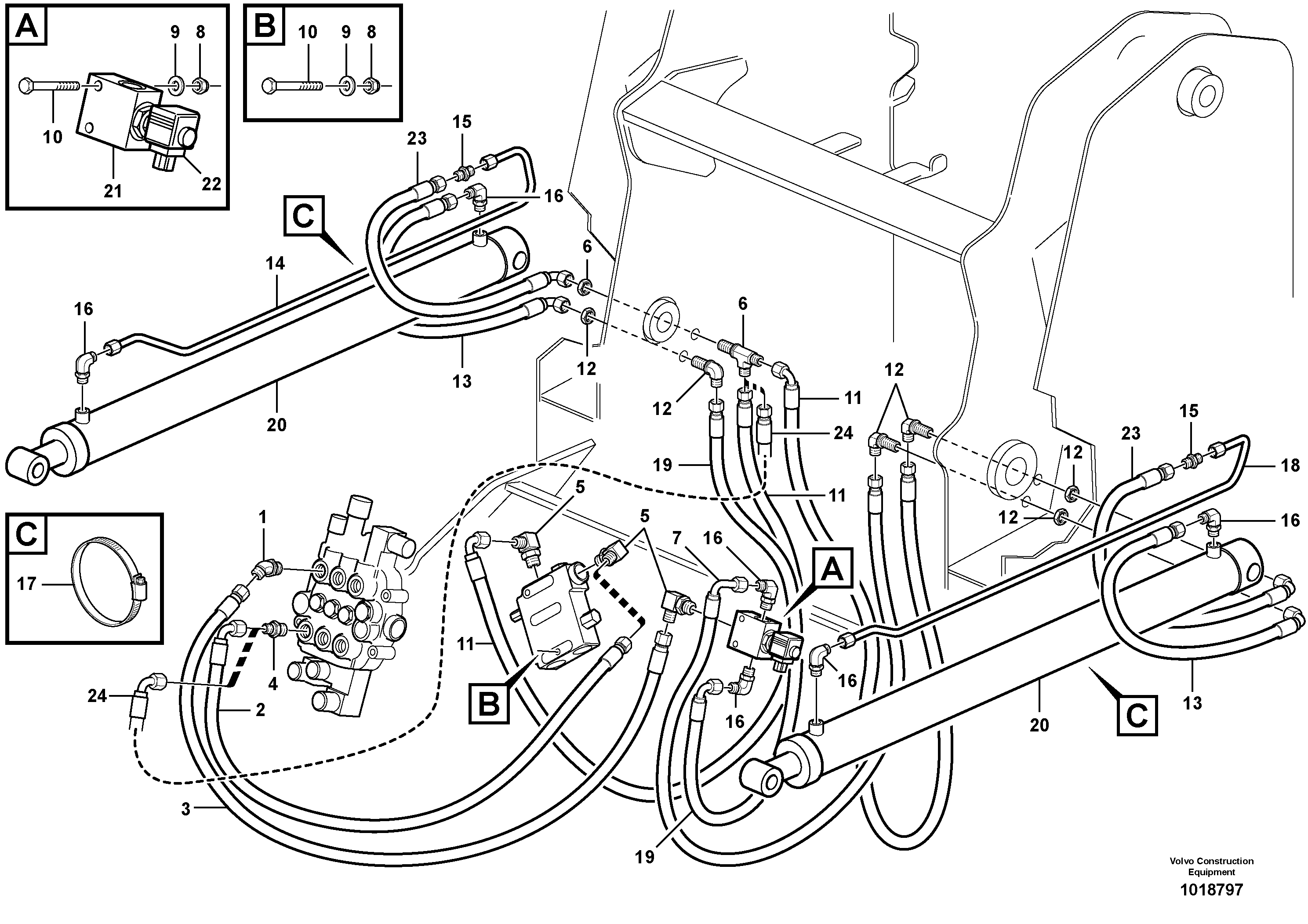 Схема запчастей Volvo MC90B - 6896 Loader arm hydraulic circuit (w/self level valve) MC90B