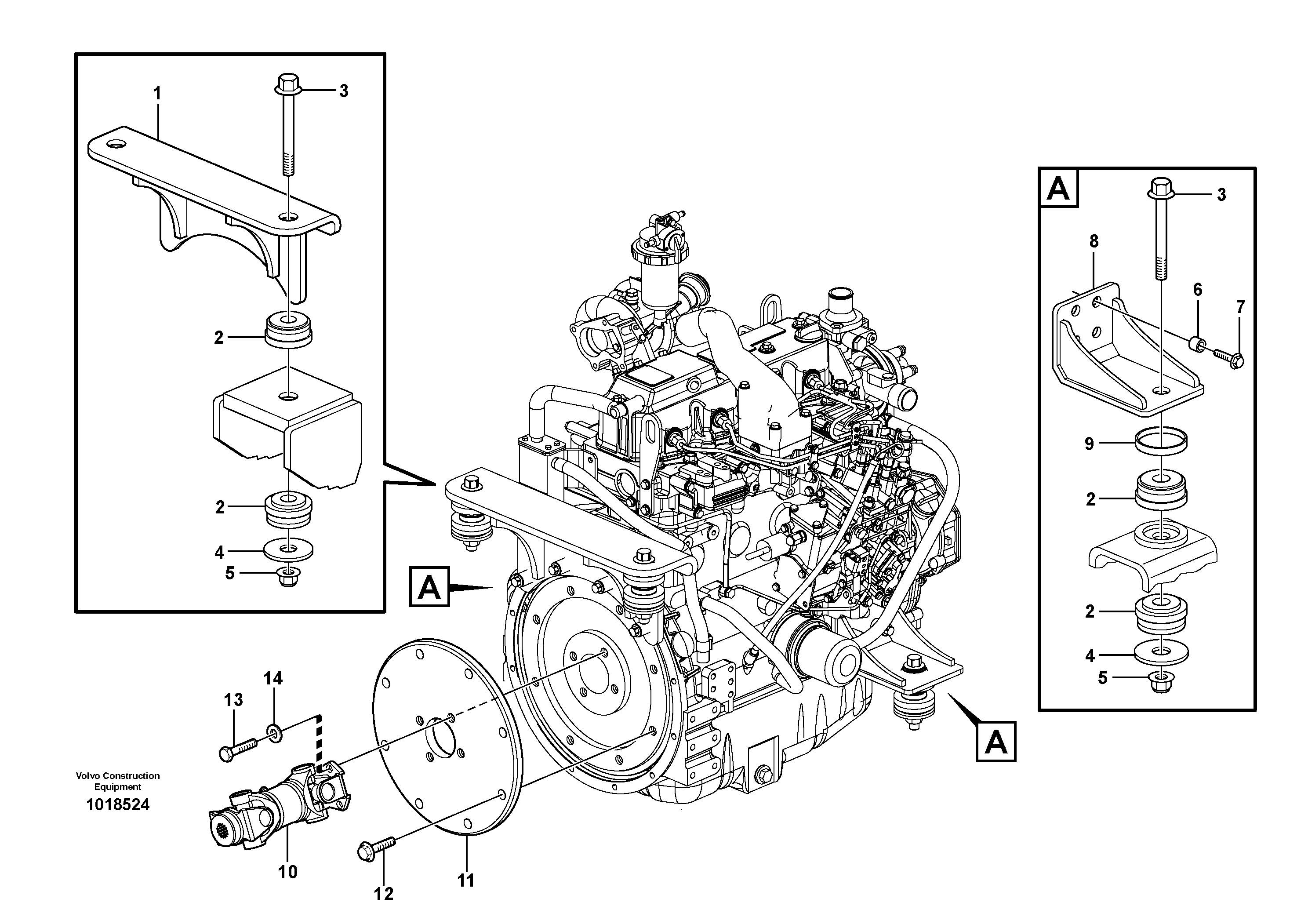 Схема запчастей Volvo MC90B - 45842 Установка двигателя MC90B S/N 71000 -