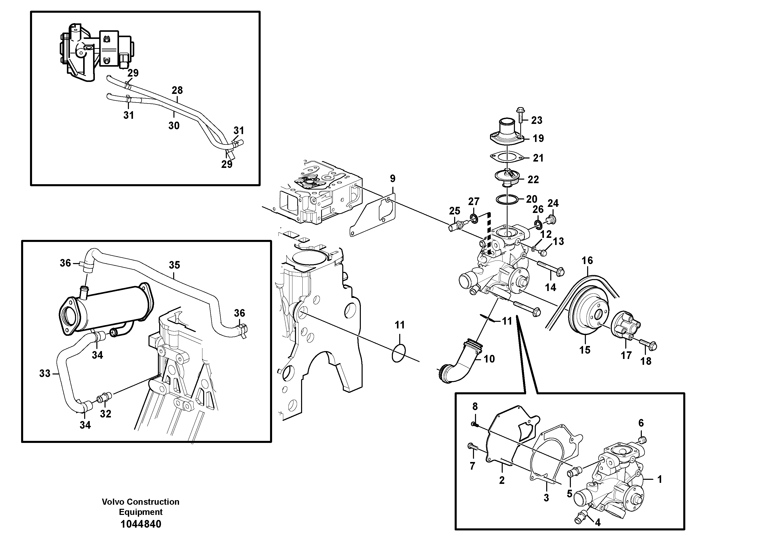 Схема запчастей Volvo MC90B - 59481 Water pump and thermostat housing MC90B S/N 71000 -