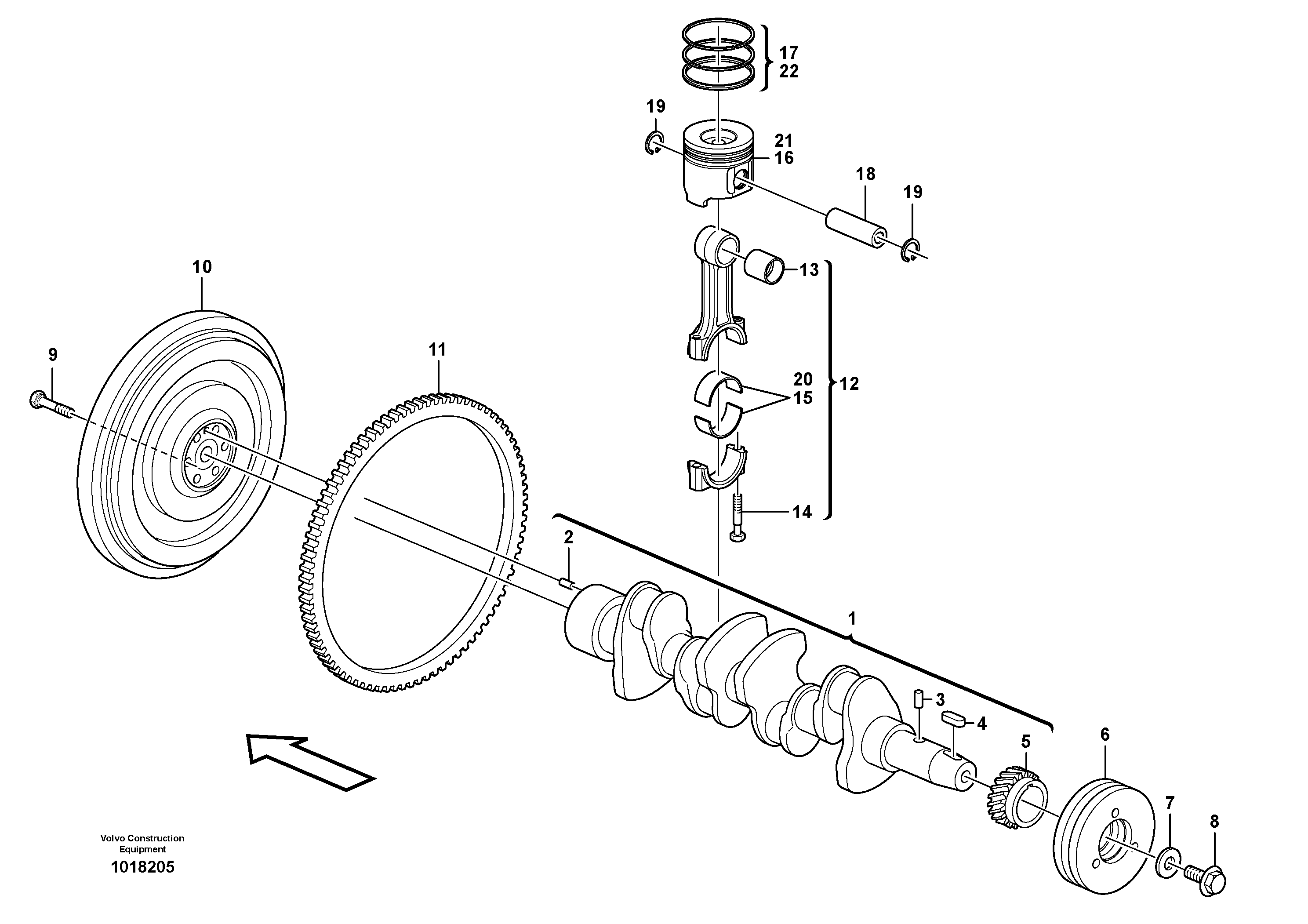 Схема запчастей Volvo MC110B - 10285 Crankshaft and related parts MC110B