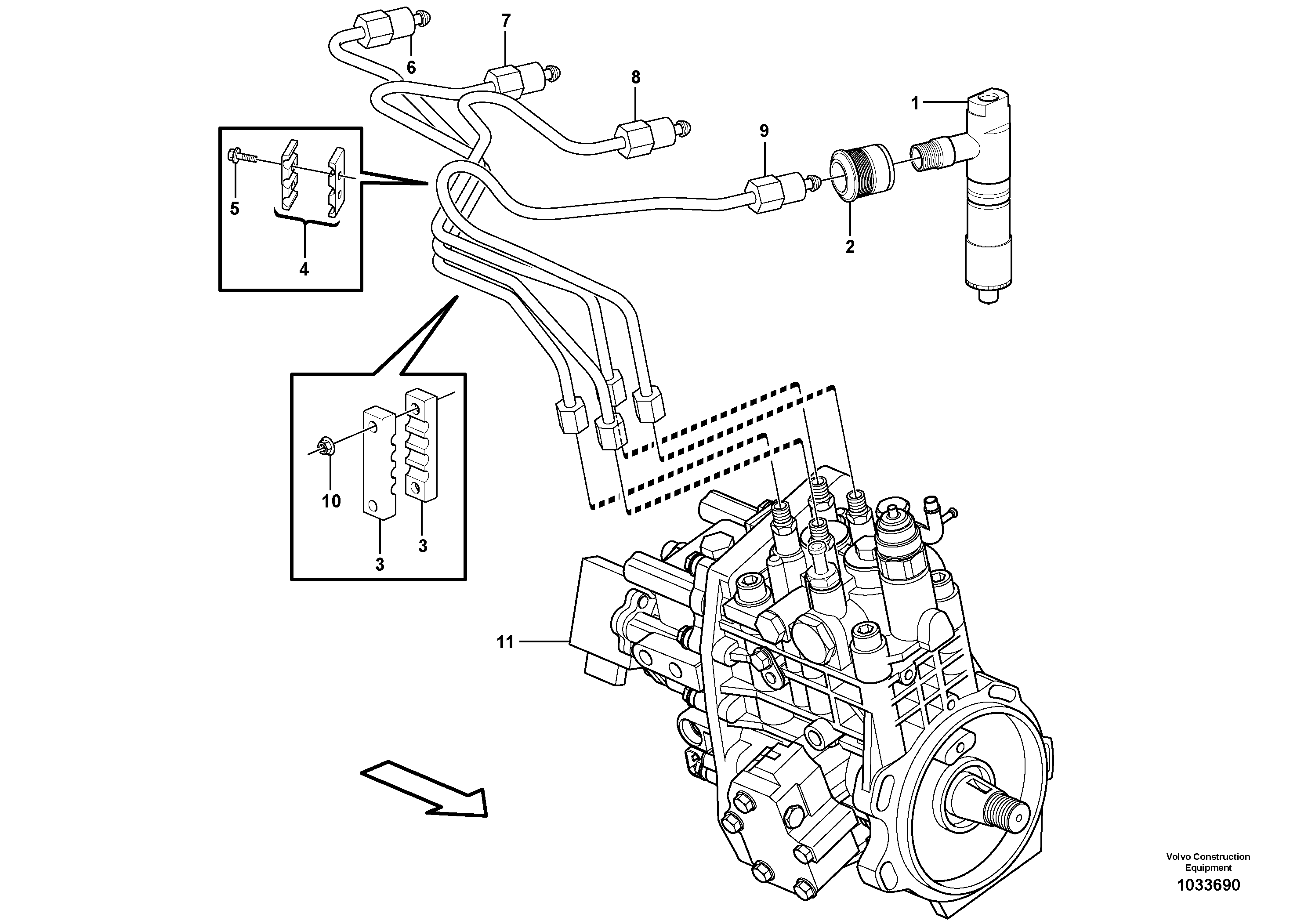 Схема запчастей Volvo MC110B - 59498 Fuel lines and injectors MC110B S/N 71000 -