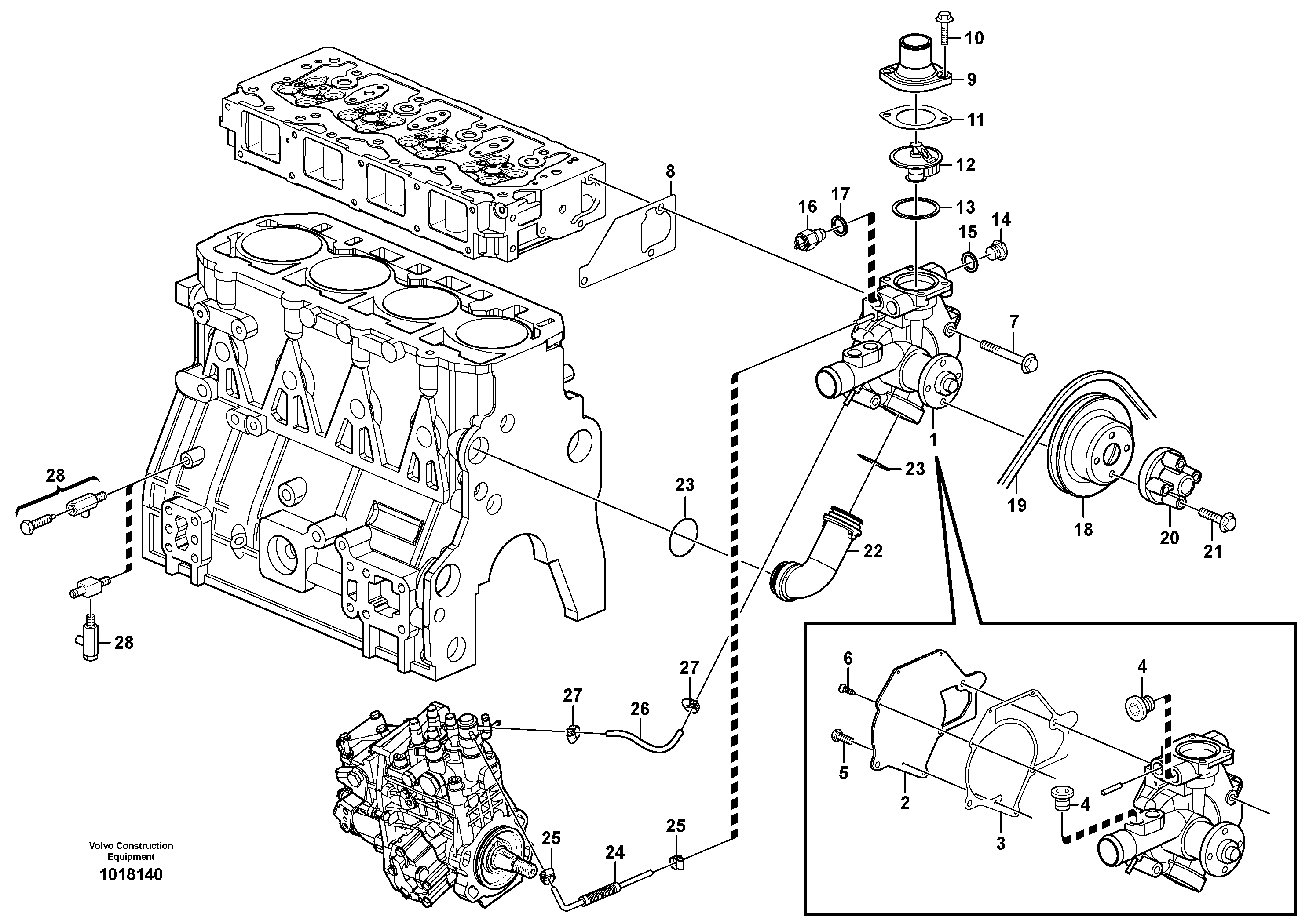 Схема запчастей Volvo MC110B - 59503 Water pump and thermostat housing MC110B S/N 71000 -