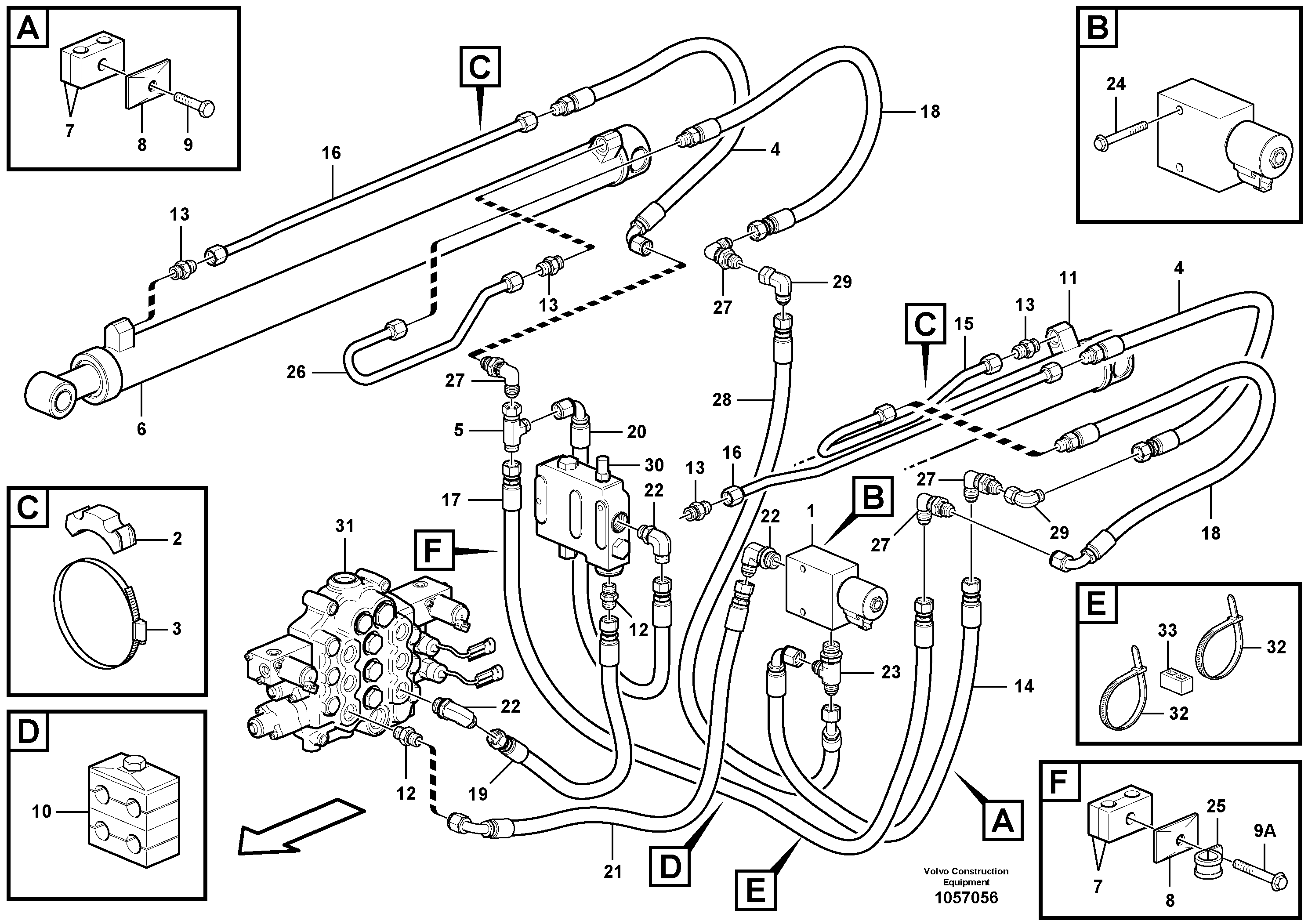 Схема запчастей Volvo MC110B - 81732 Loader arm hydraulic circuit (w/self level valve) MC110B S/N 71000 -