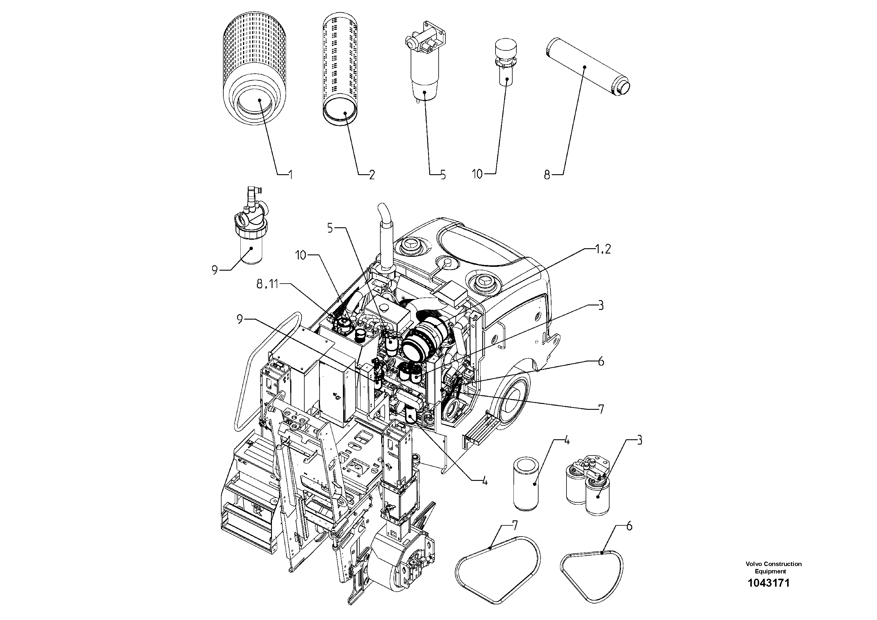 Схема запчастей Volvo MW500 S/N 20591 - - 87203 customer service kit 