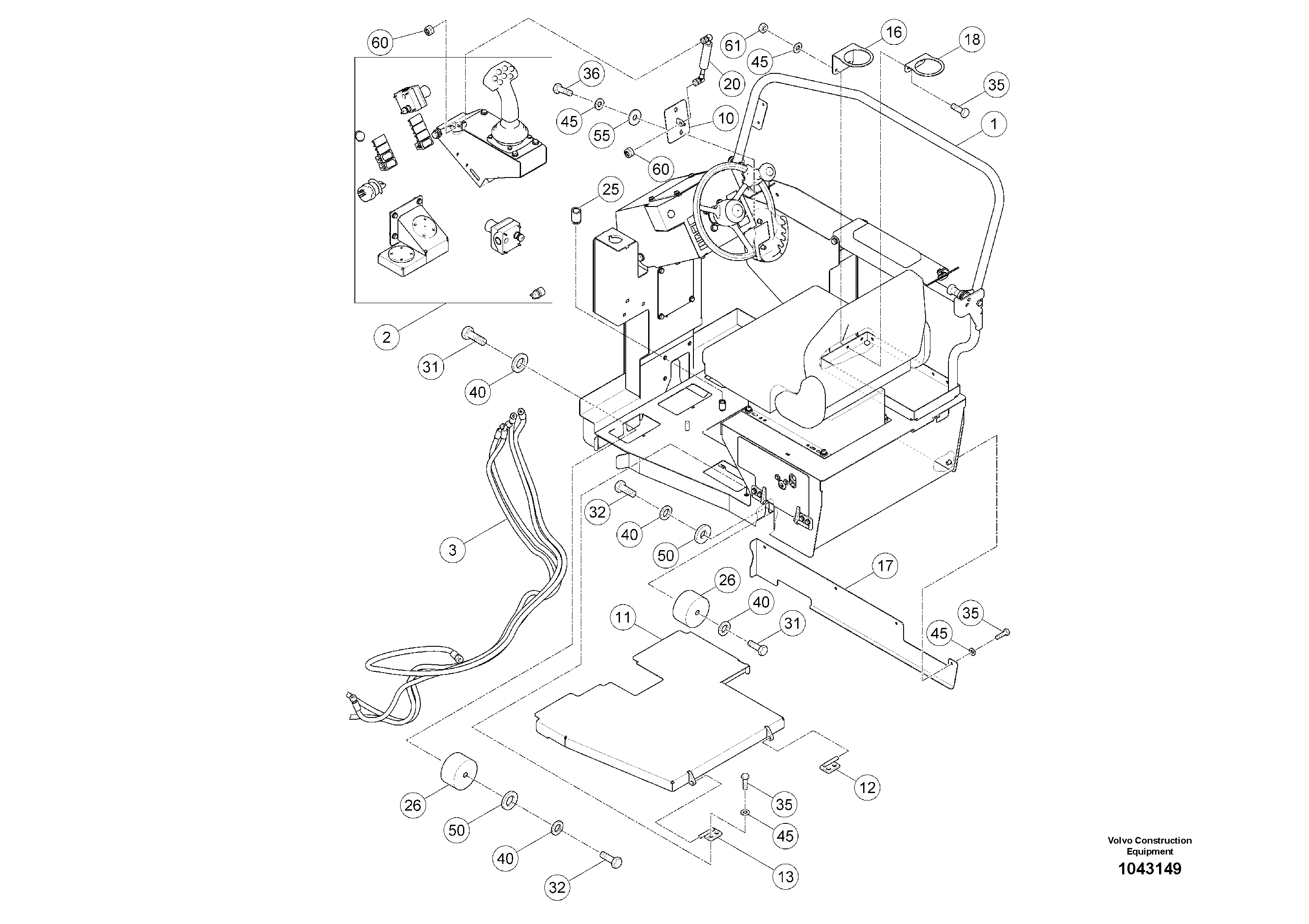 Схема запчастей Volvo MW500 S/N 20591 - - 91805 Operators Plattform 