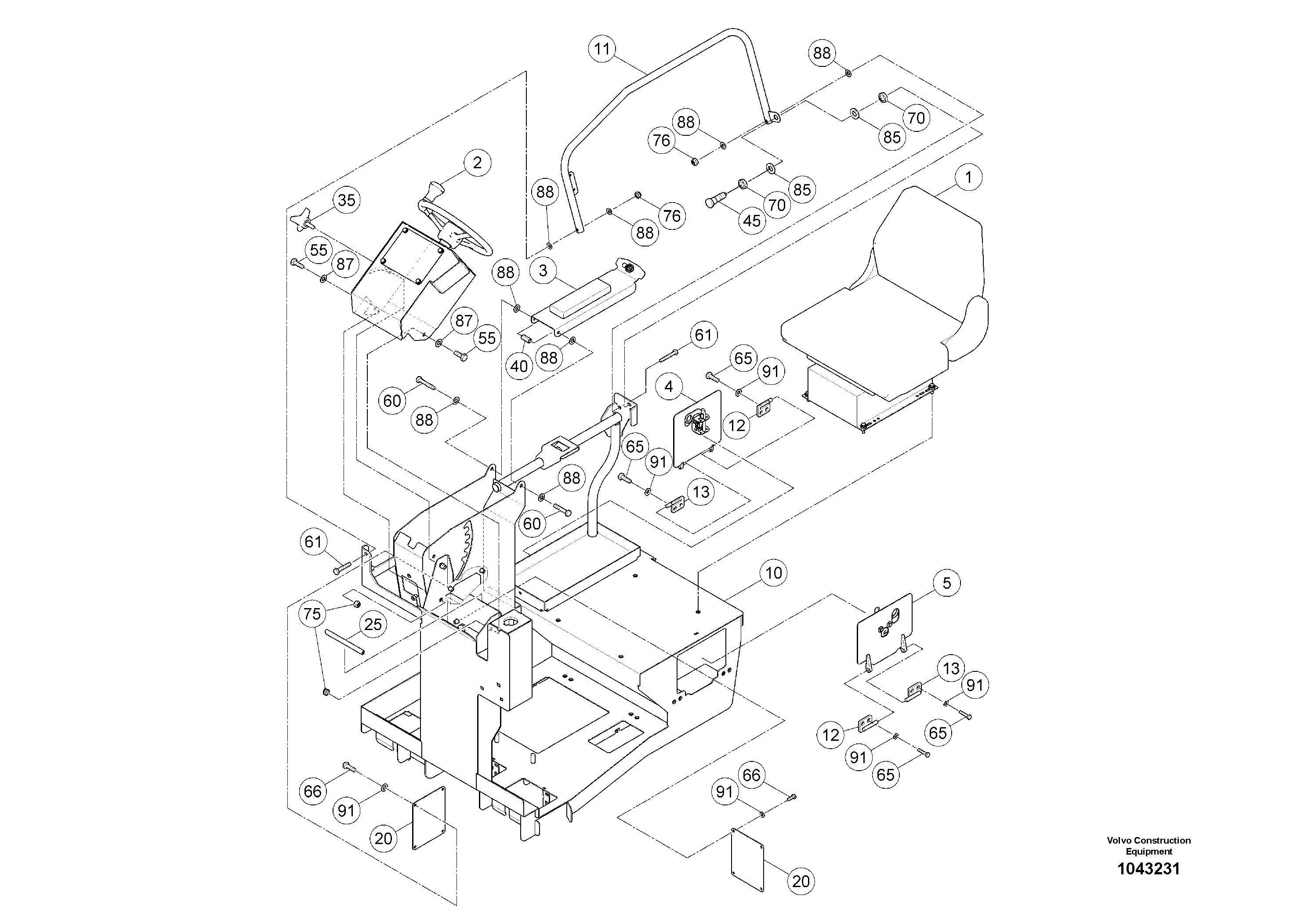 Схема запчастей Volvo MW500 S/N 20591 - - 93057 Operators Platform 