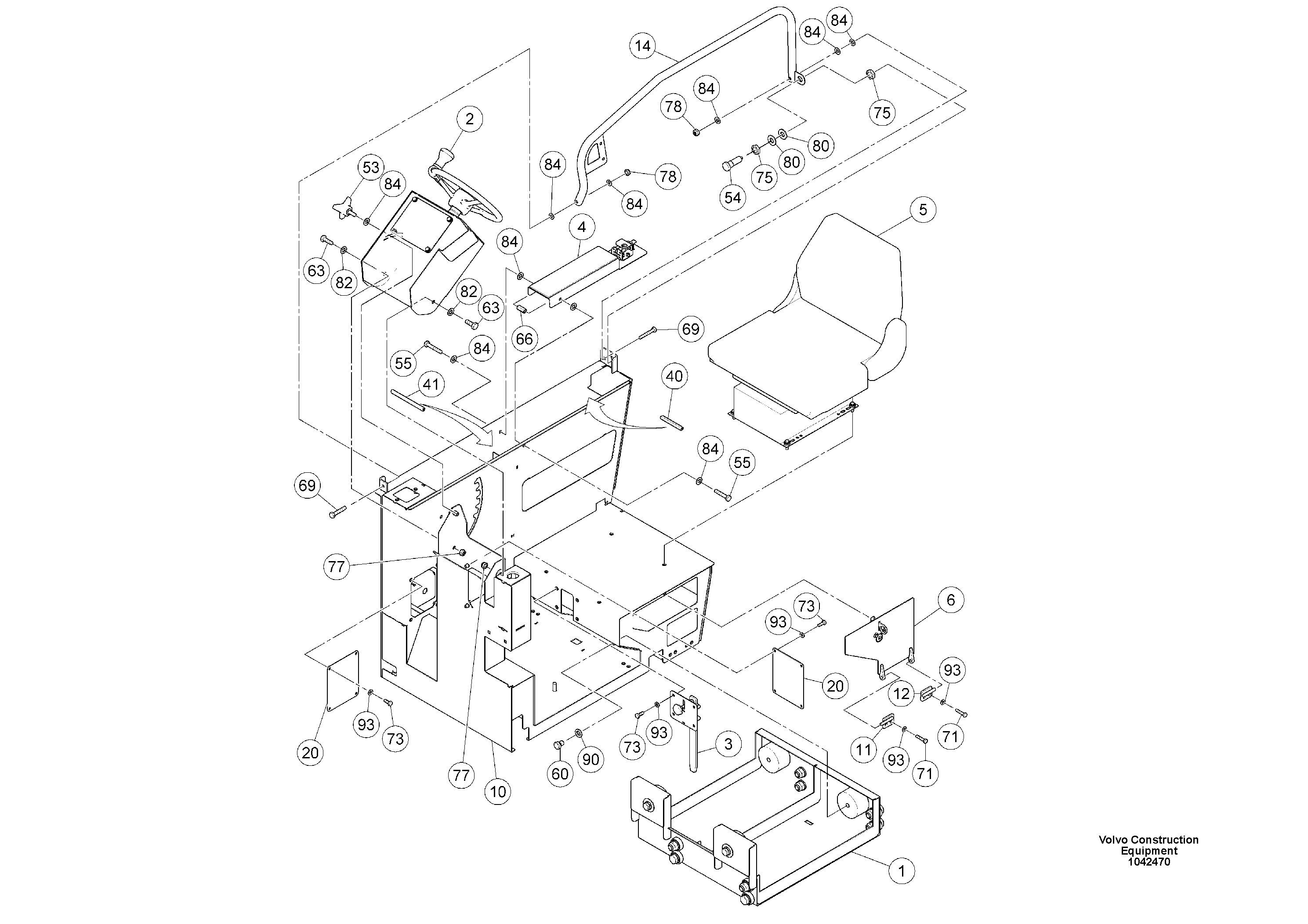 Схема запчастей Volvo MW500 S/N 20591 - - 99019 Operators Platform 