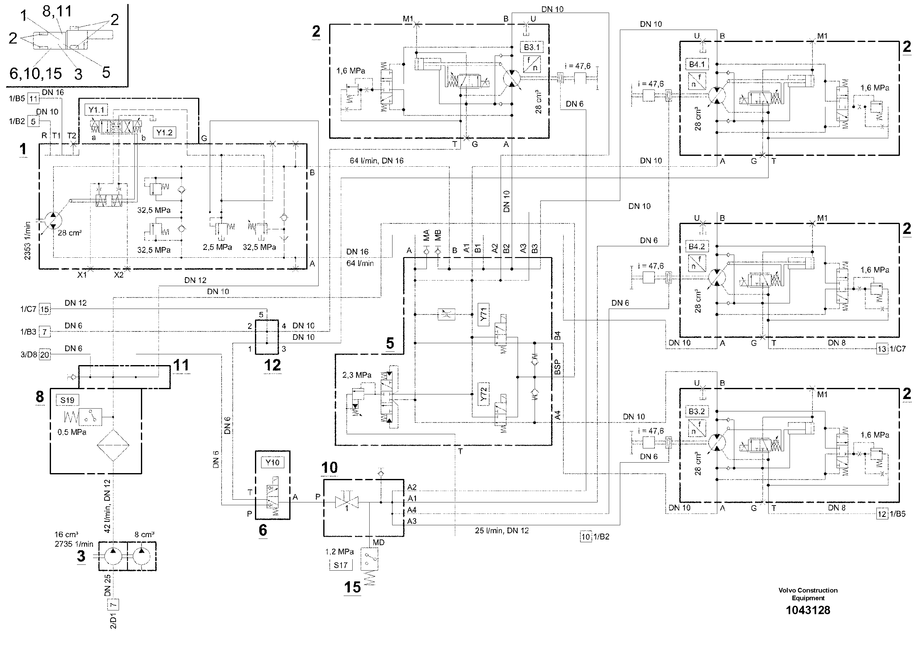 Схема запчастей Volvo MW500 S/N 20591 - - 100281 Hydraulic diagram 