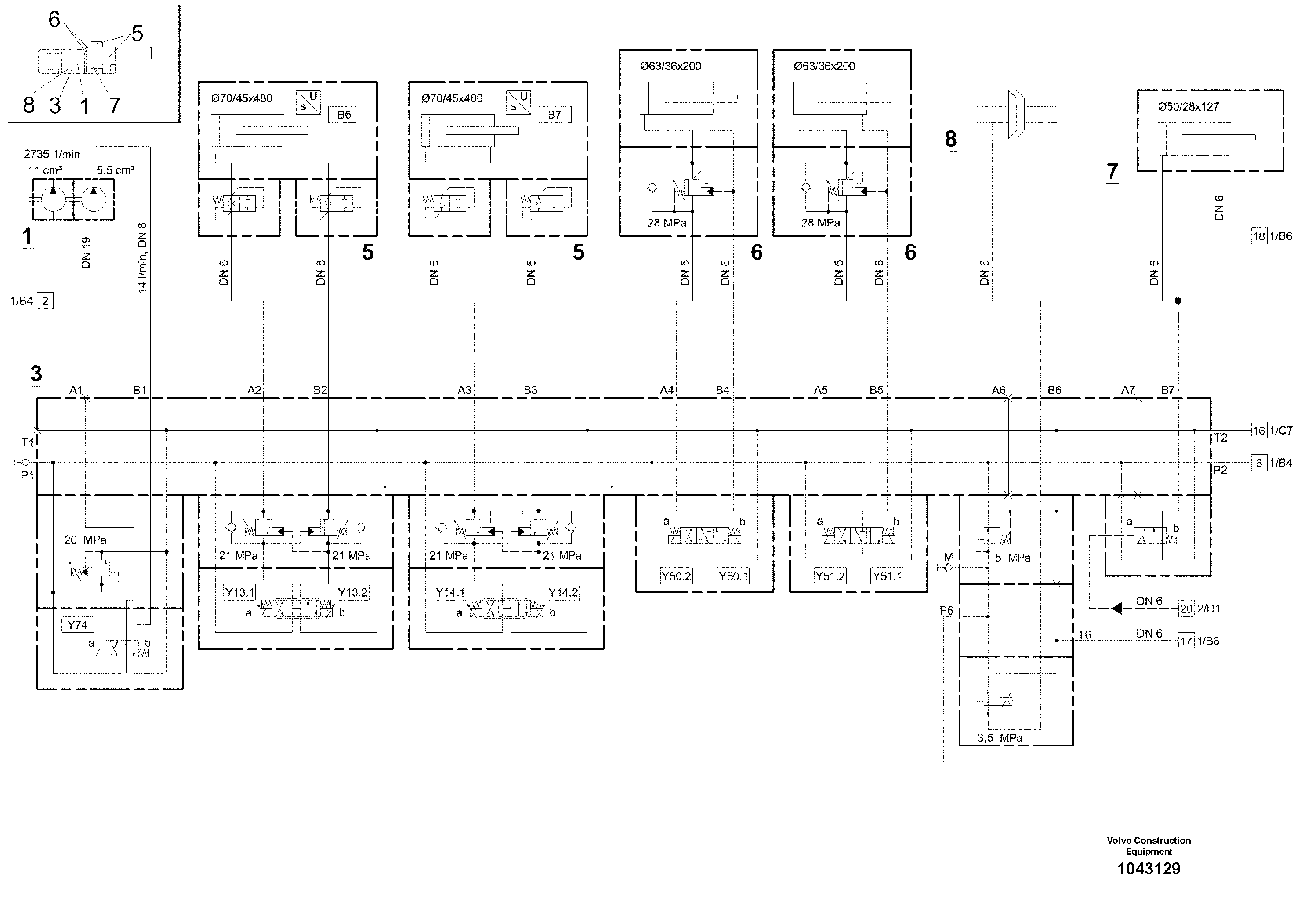 Схема запчастей Volvo MW500 S/N 20591 - - 100879 Hydraulic diagram 