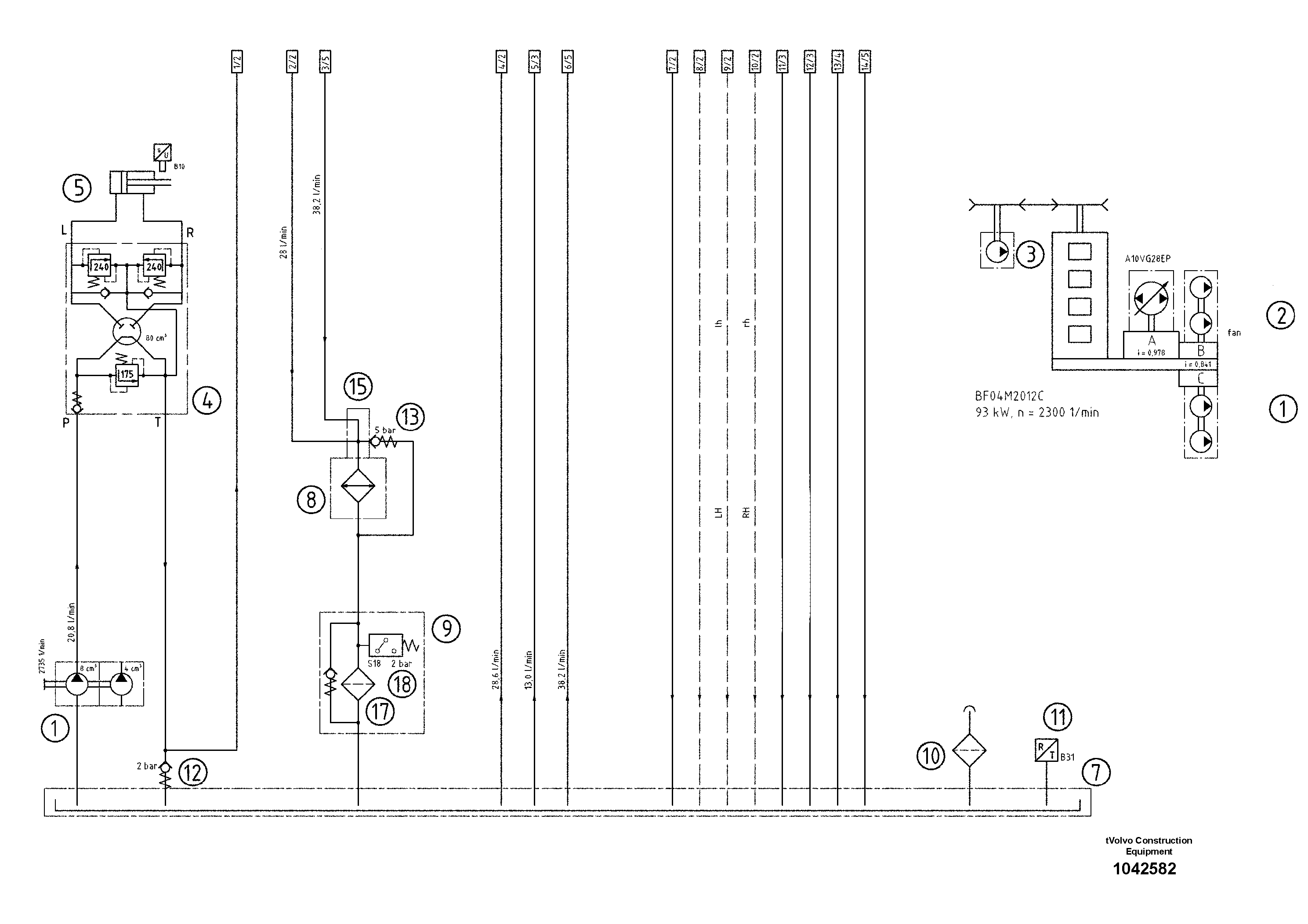 Схема запчастей Volvo MW500 S/N 20591 - - 92065 Hydraulic diagram 