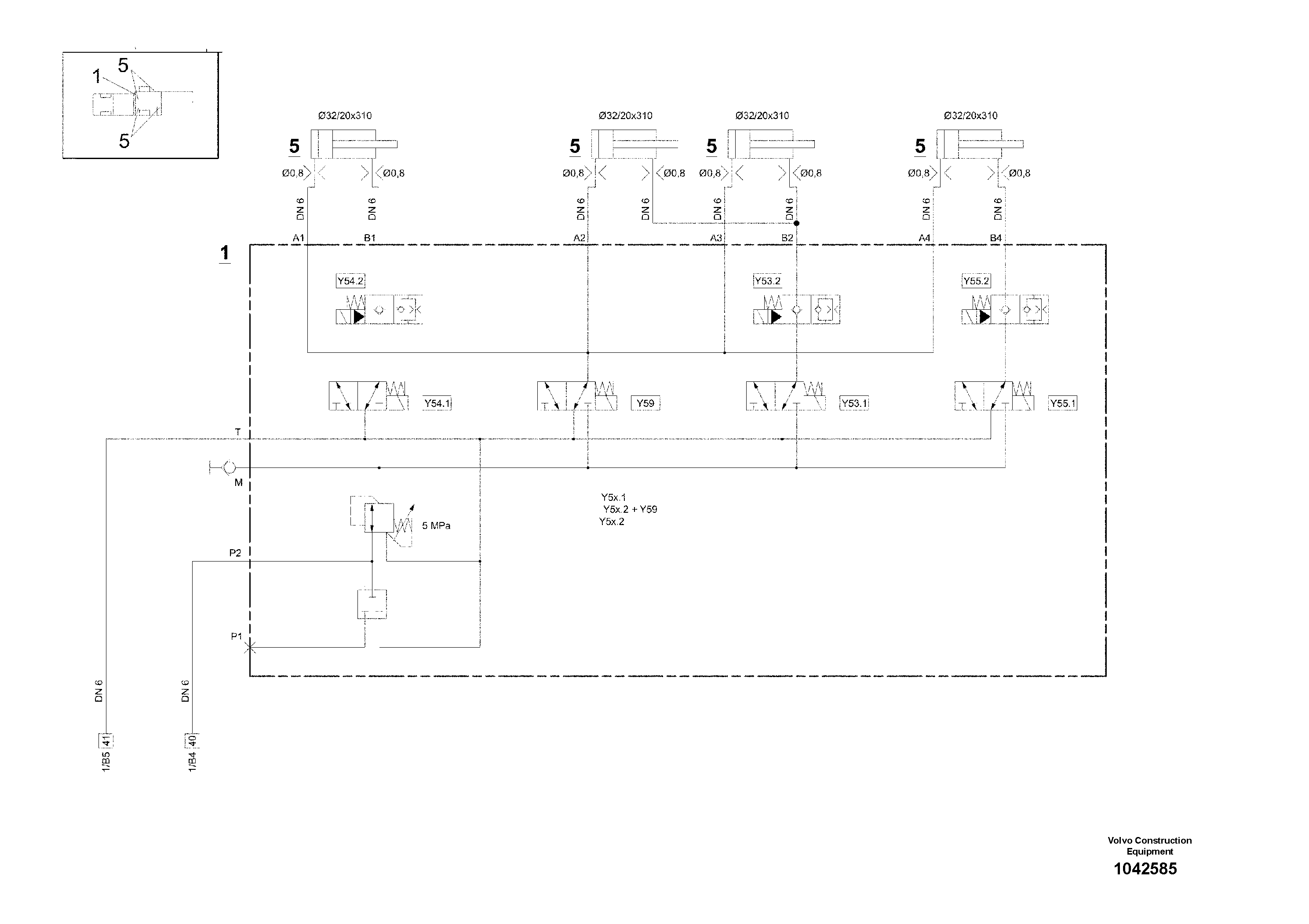 Схема запчастей Volvo MW500 S/N 20591 - - 92382 Hydraulic diagram 