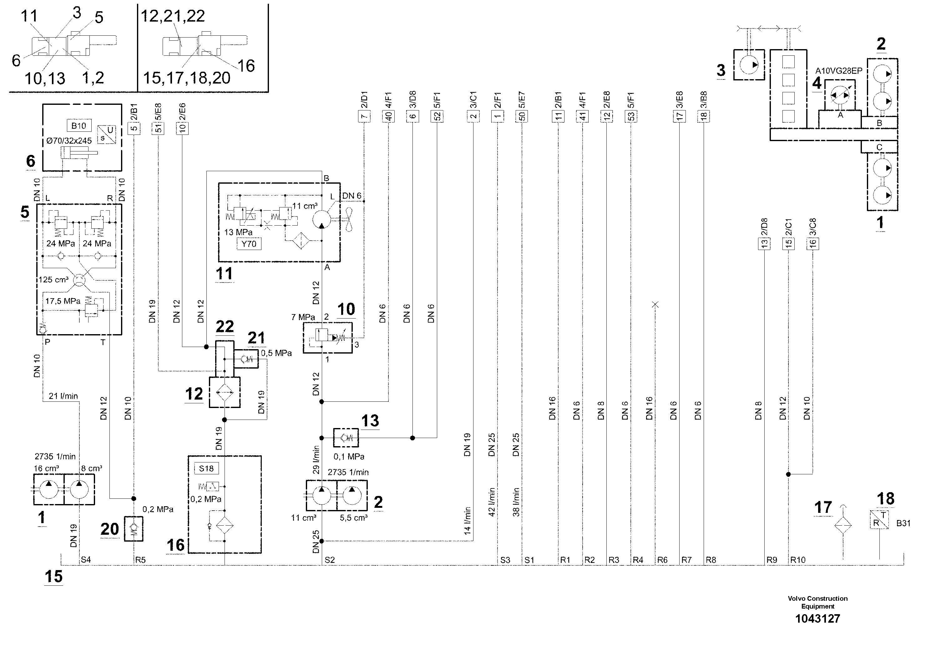 Схема запчастей Volvo MW500 S/N 20591 - - 95552 Hydraulic diagram 