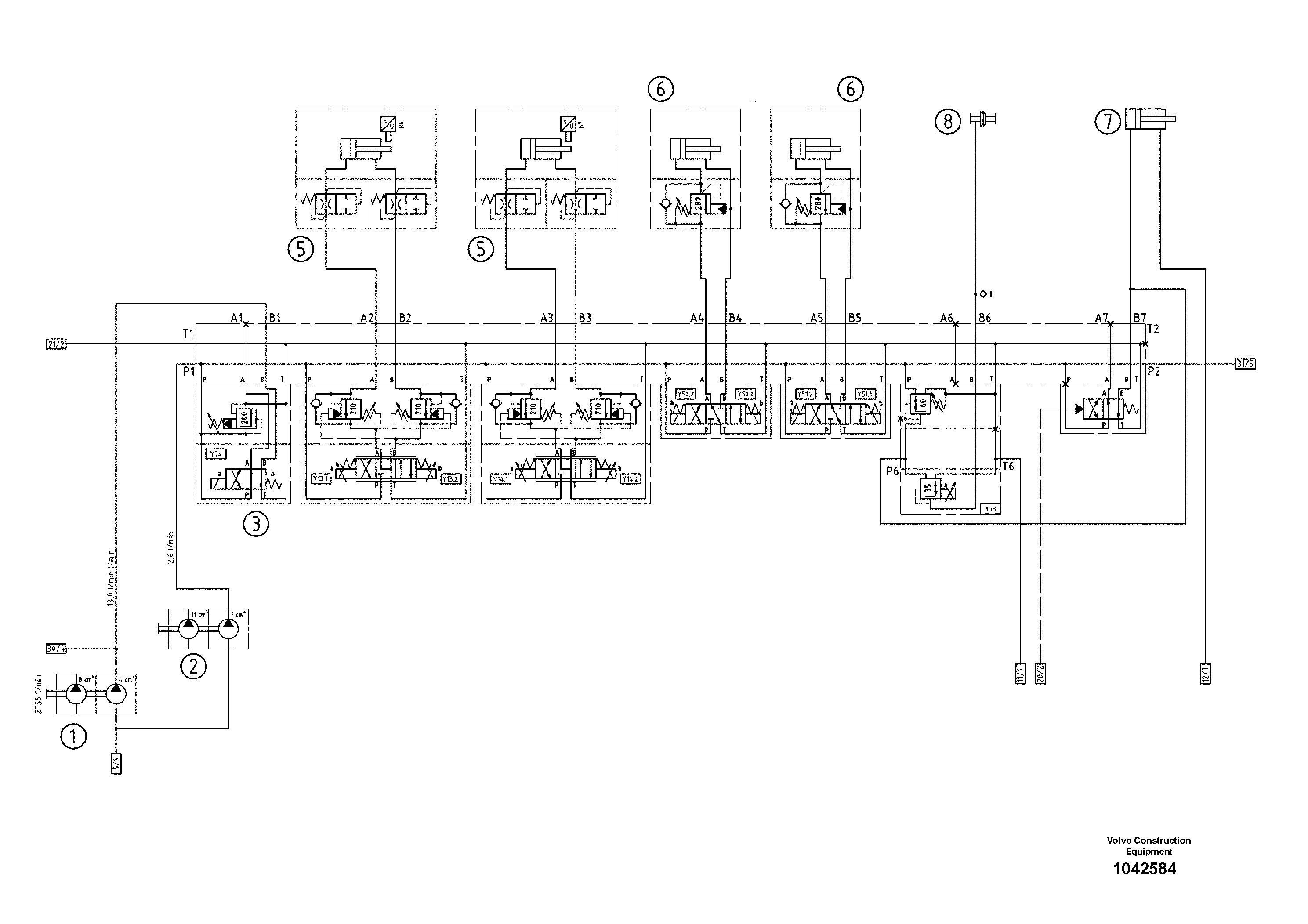 Схема запчастей Volvo MW500 S/N 20591 - - 99061 Hydraulic diagram 