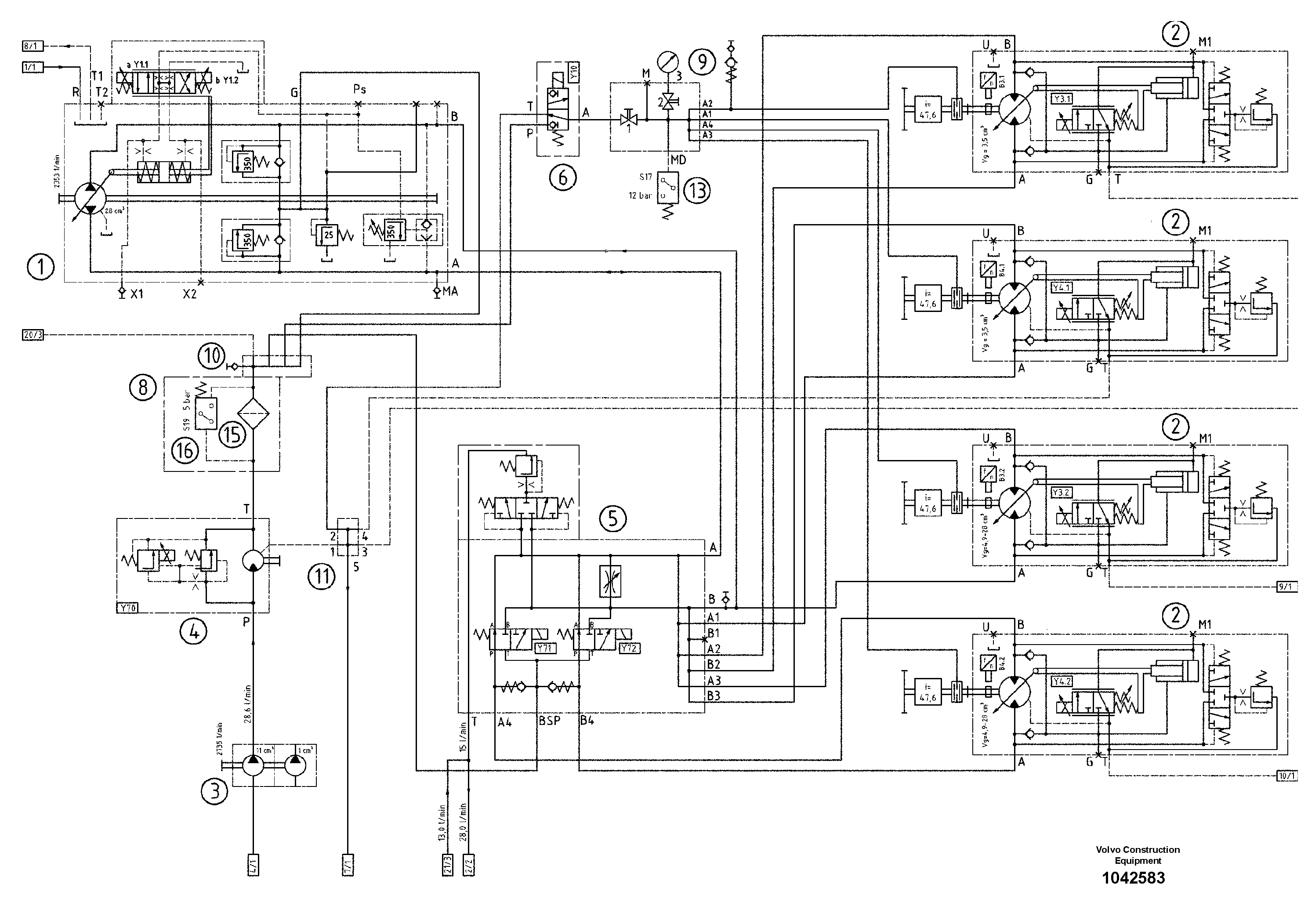 Схема запчастей Volvo MW500 S/N 20591 - - 99071 Hydraulic diagram 