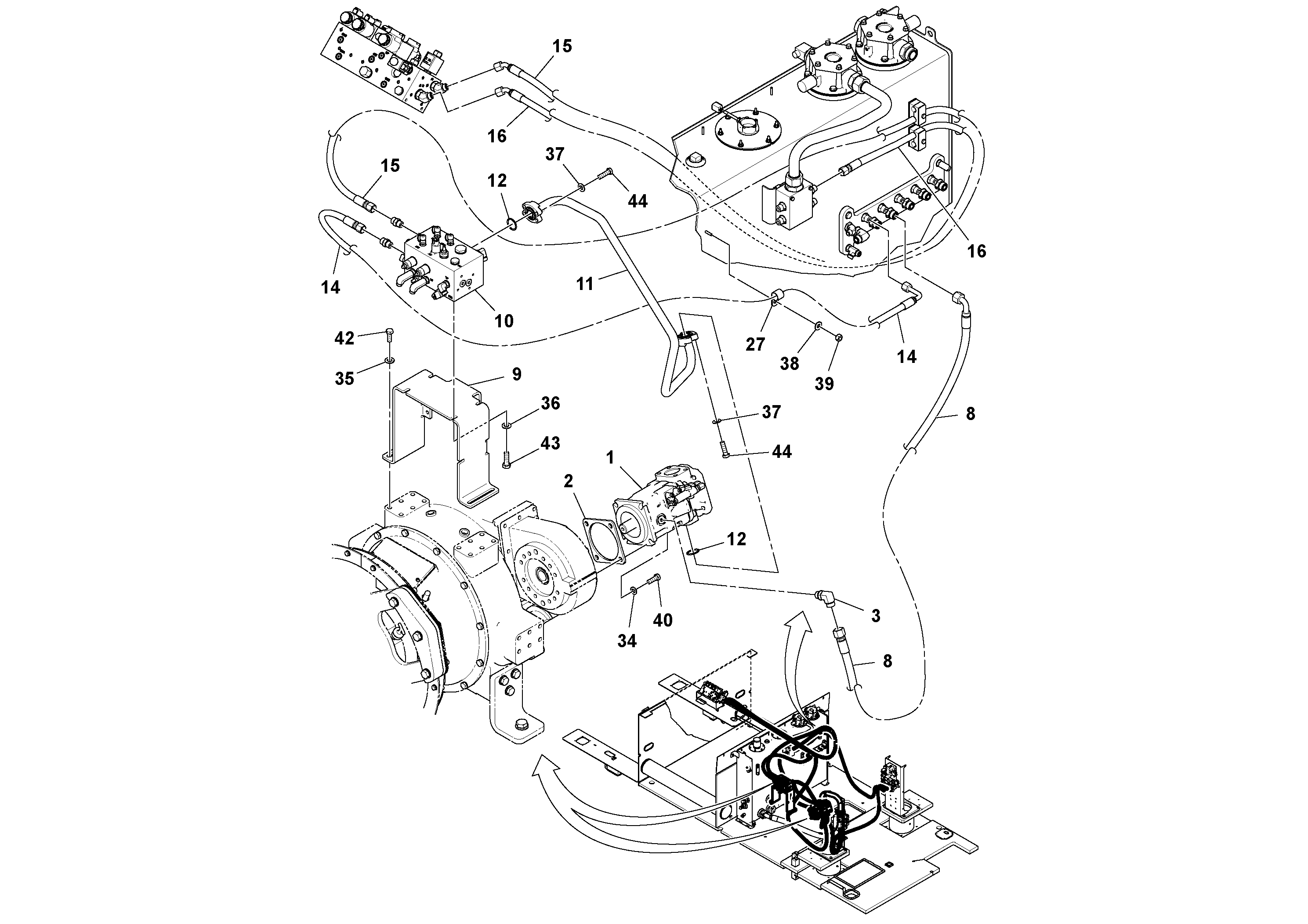 Схема запчастей Volvo MT2000 S/N 197282,198000- - 99213 Main Plumbing Installation 