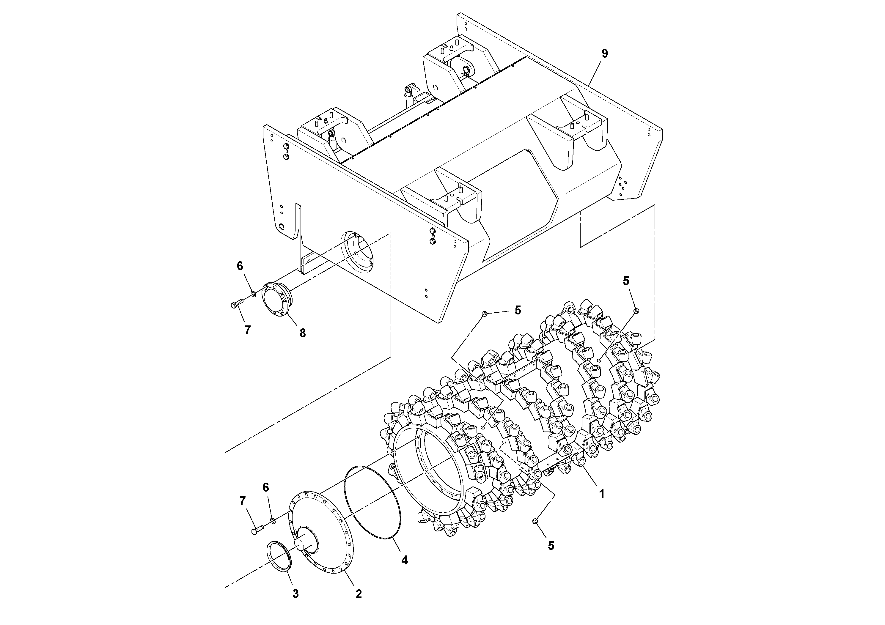 Схема запчастей Volvo MT2000 S/N 197282,198000- - 78449 Drum Housing Installation 