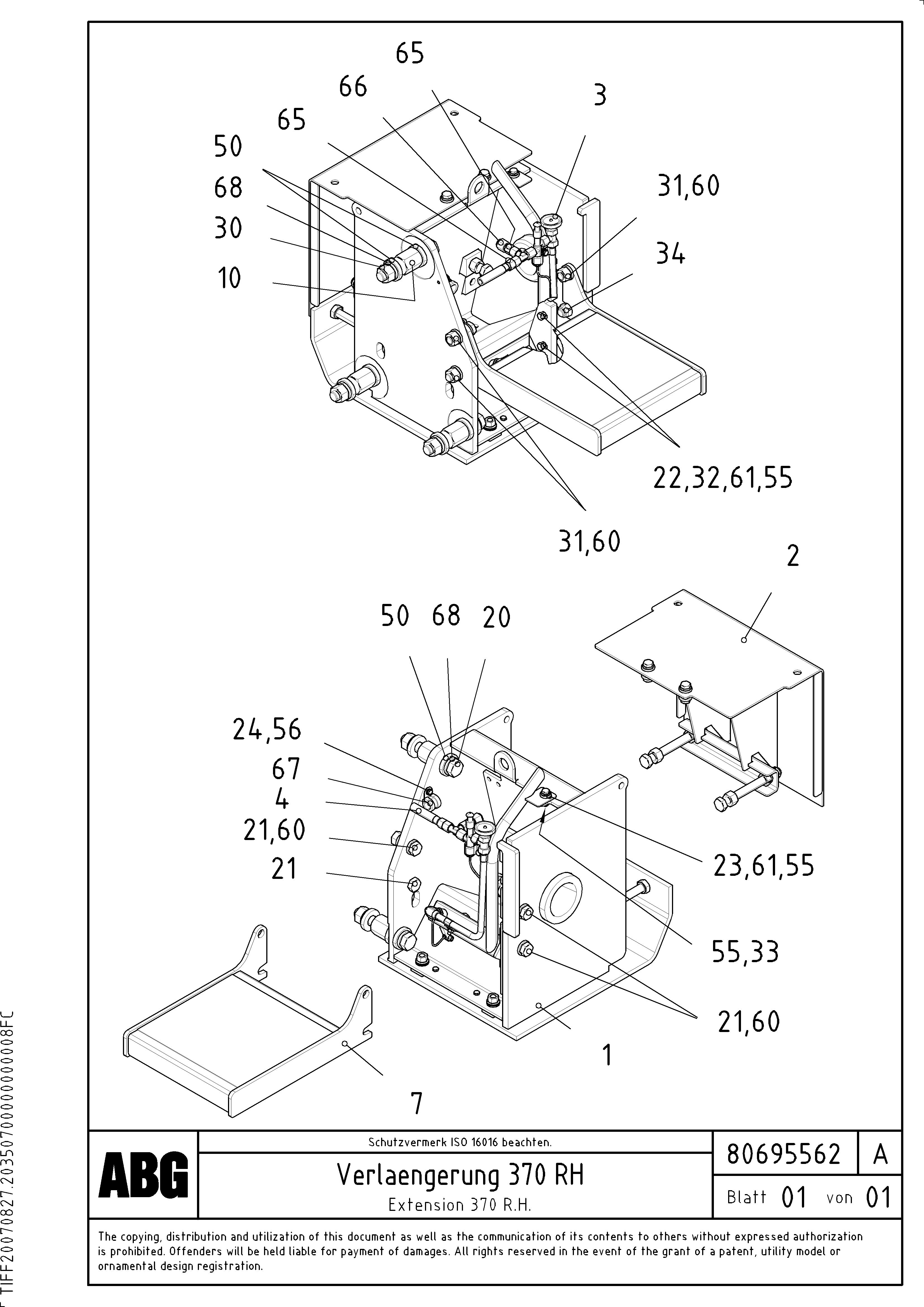 Схема запчастей Volvo ABG3870 - 64224 Screed extension VB-V 50 ATT. SCREEDS 2,0 - 5,0M ABG3870