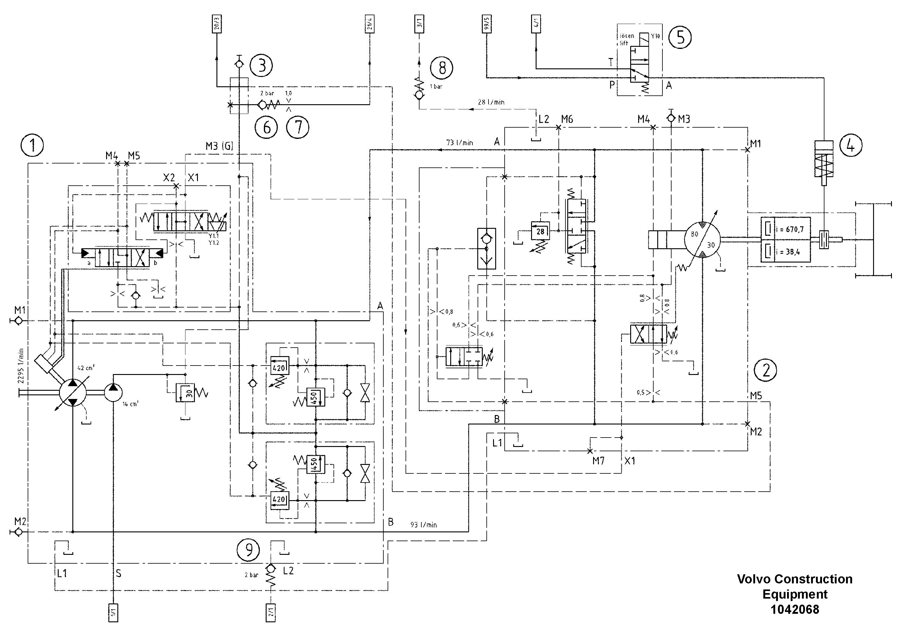 Схема запчастей Volvo ABG3870 - 47580 Hydraulic diagram ABG3870 S/N 20538 -