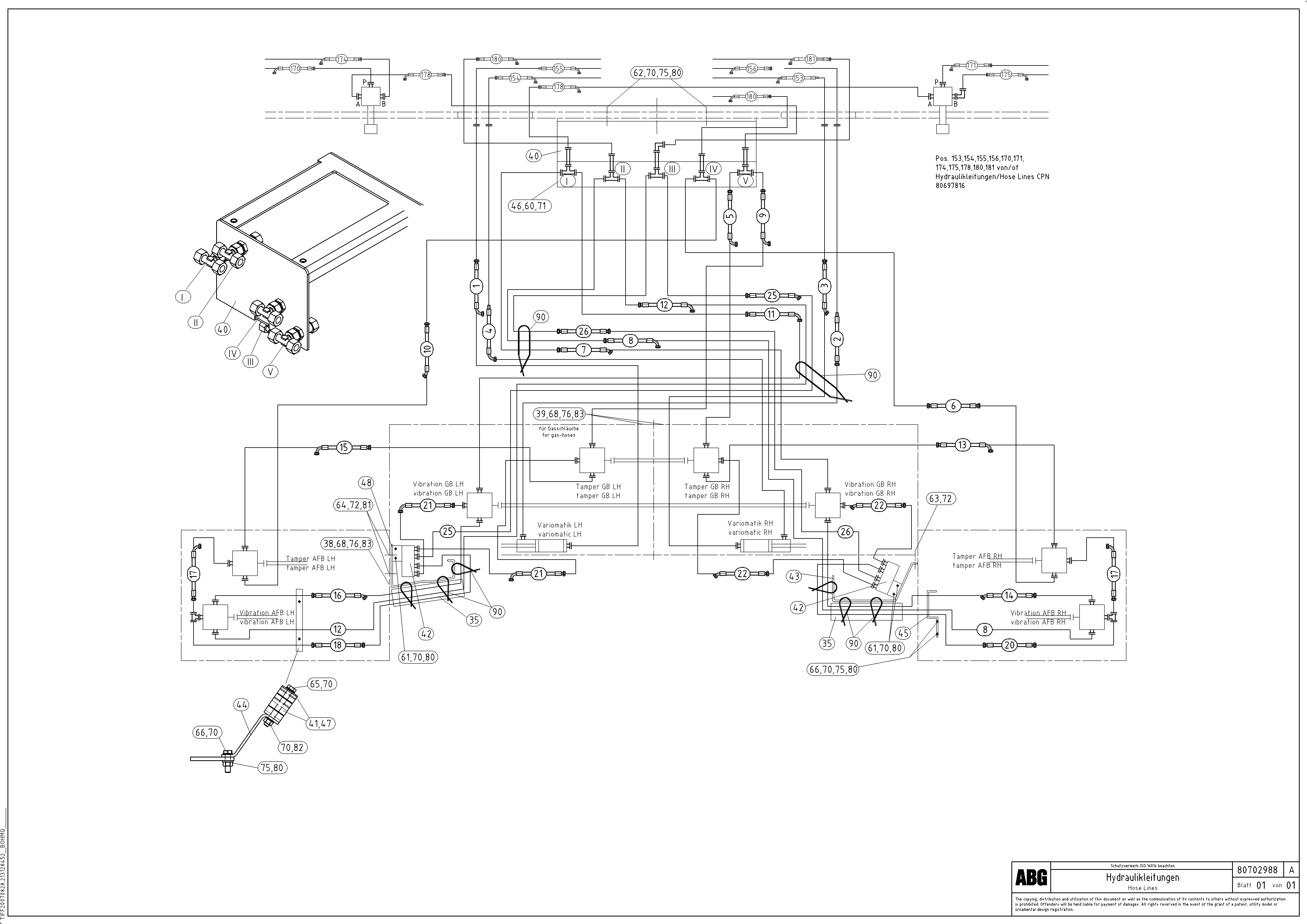 Схема запчастей Volvo ABG3870 - 71249 Hose-kit, for basic screed VB 50 ATT. SCREEDS 2,0 - 5,0M ABG3870