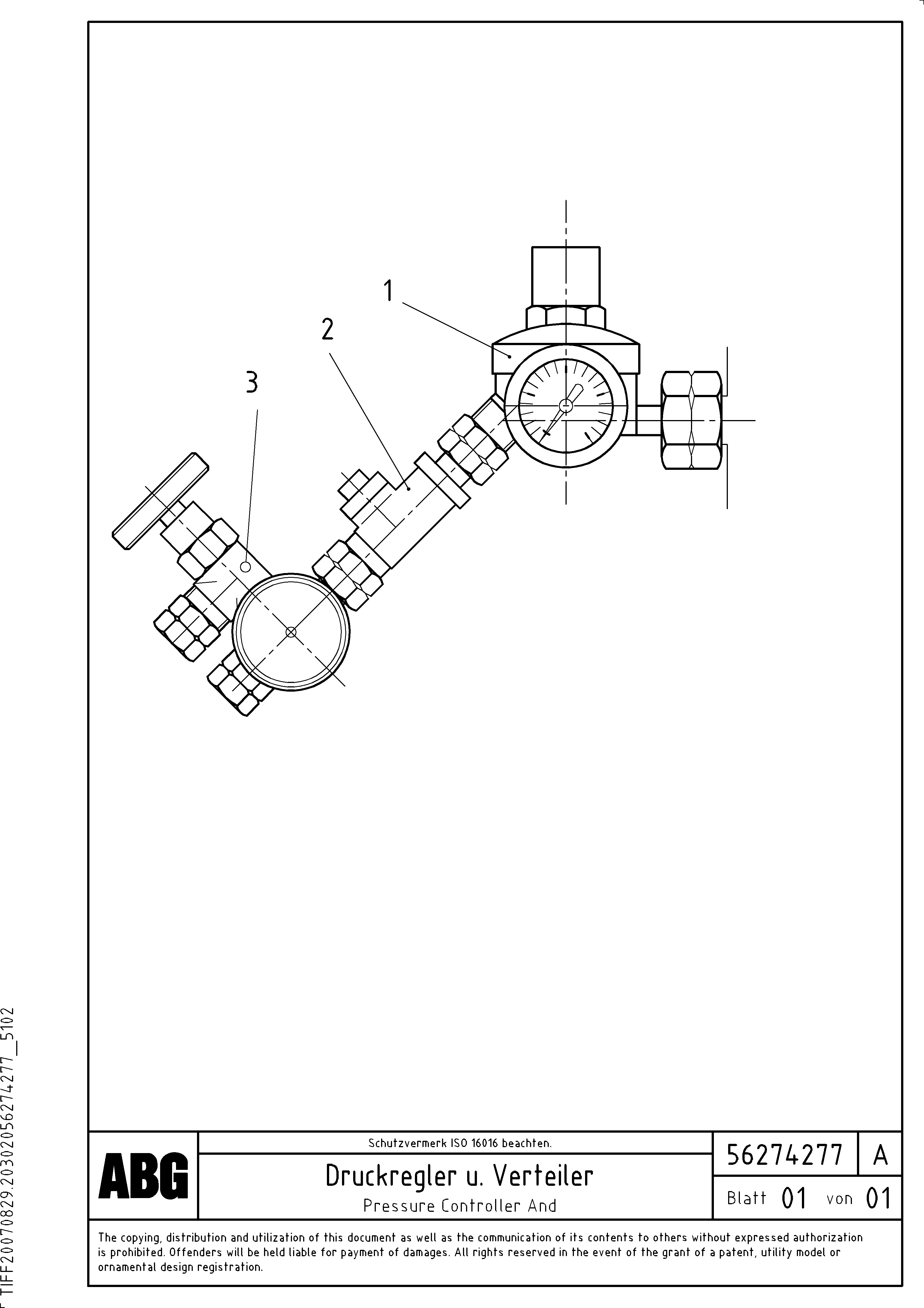 Схема запчастей Volvo ABG3870 - 71250 Pressure control and distributor for gas heating VB 50 ATT. SCREEDS 2,0 - 5,0M ABG3870