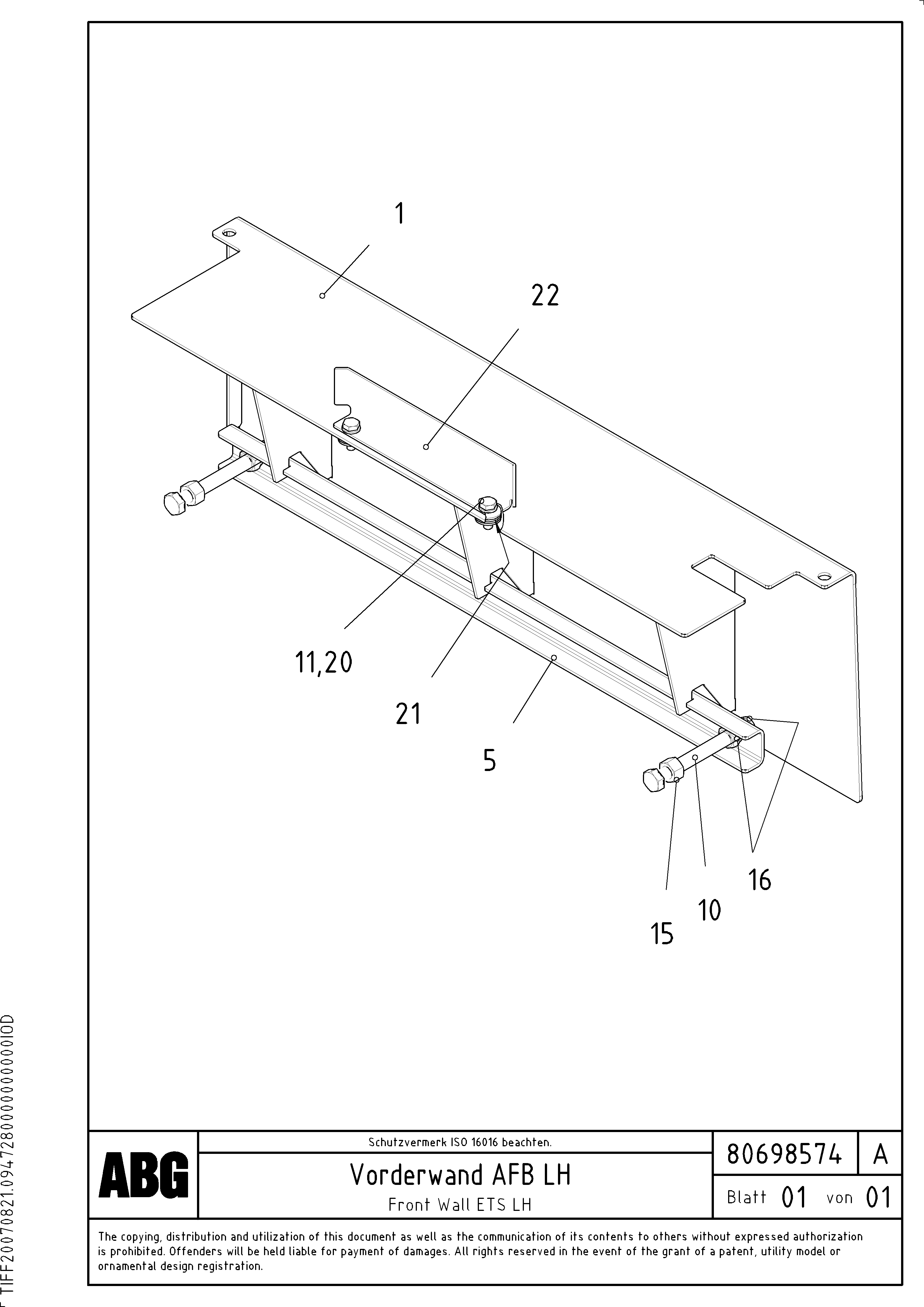 Схема запчастей Volvo ABG3870 - 63119 Front wall for extandable screed VB-V 50 ATT. SCREEDS 2,0 - 5,0M ABG3870