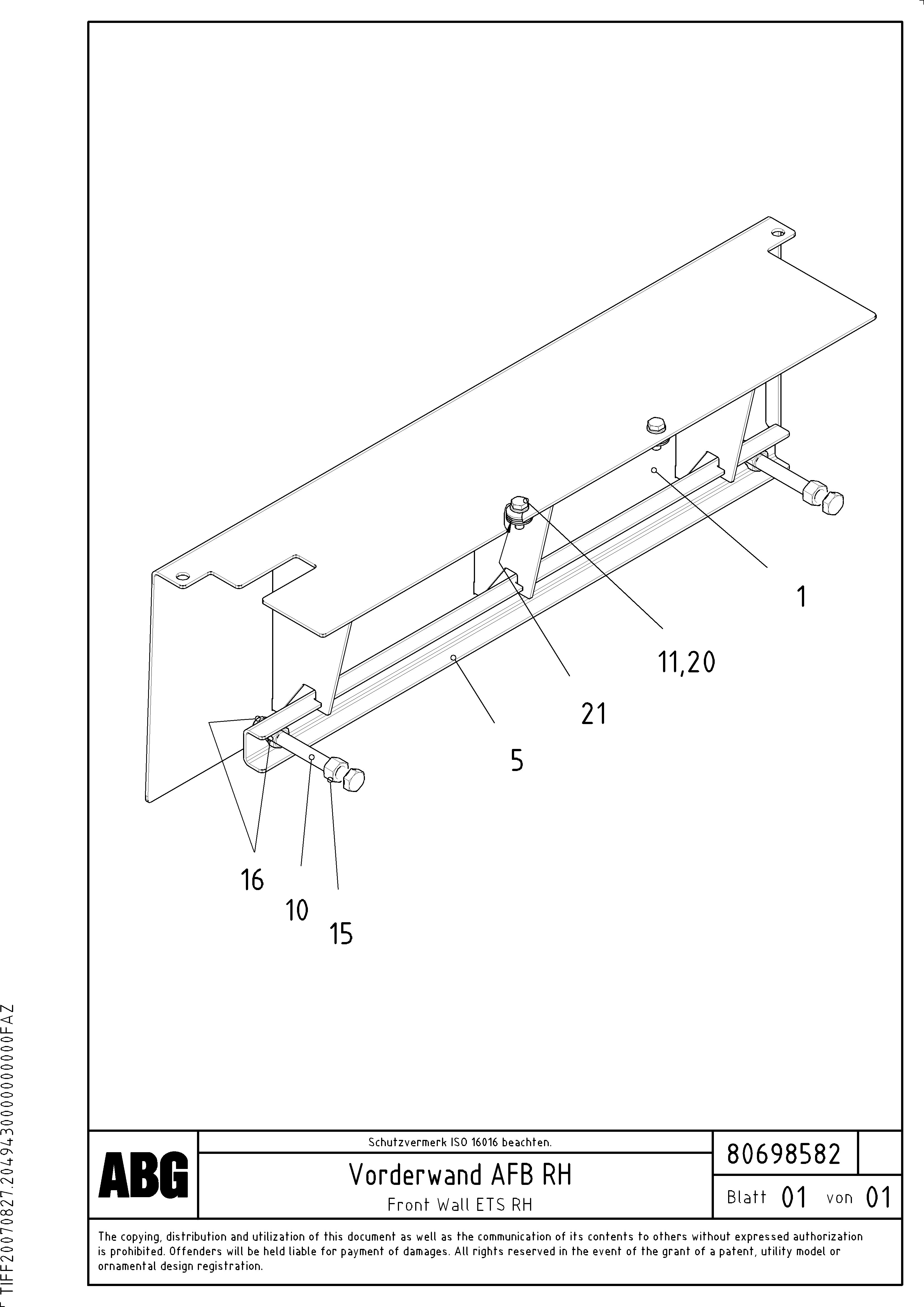 Схема запчастей Volvo ABG3870 - 63120 Front wall for extandable screed VB-V 50 ATT. SCREEDS 2,0 - 5,0M ABG3870