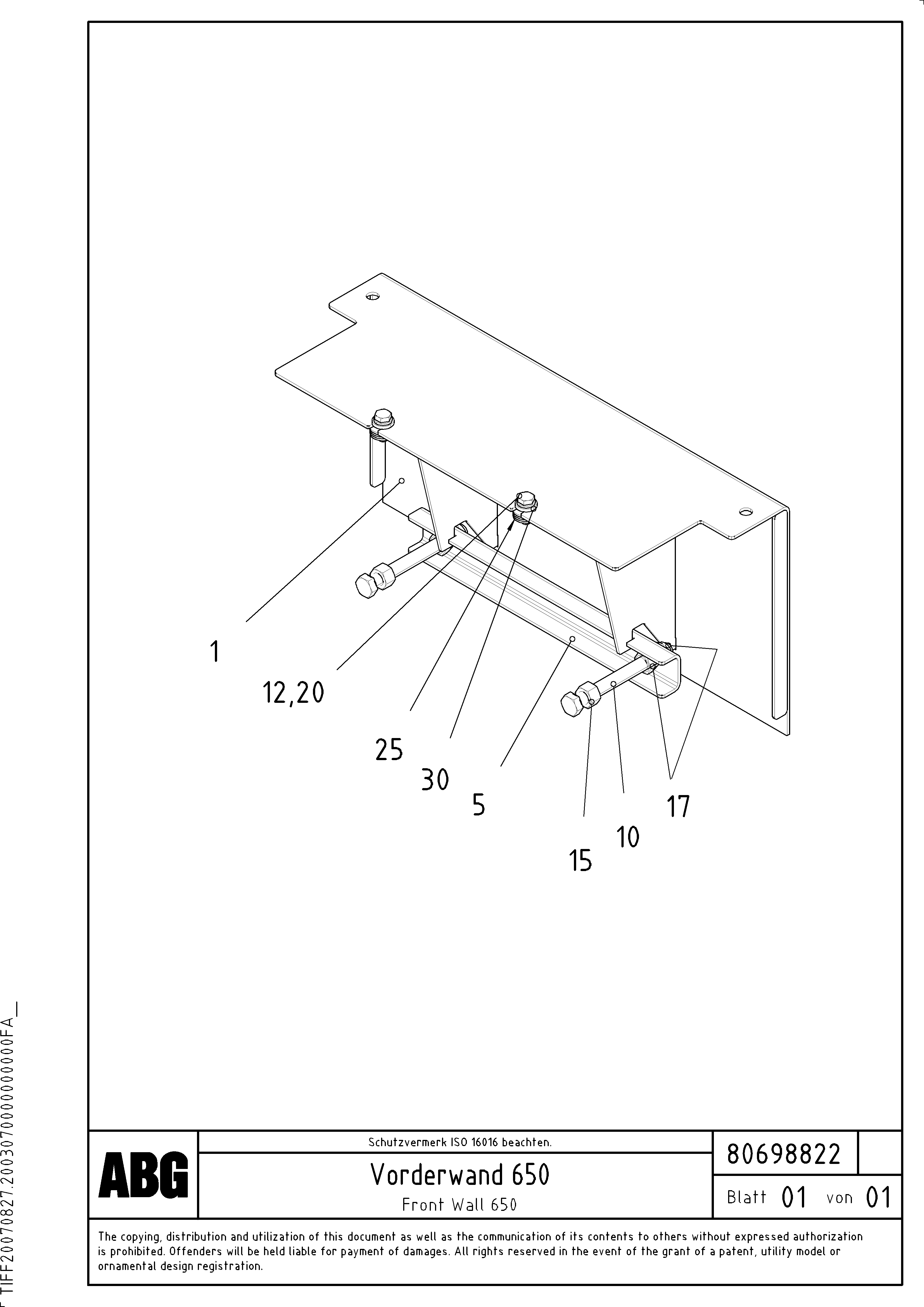 Схема запчастей Volvo ABG3870 - 63122 Front wall on extensions VB-V 50 ATT. SCREEDS 2,0 - 5,0M ABG3870