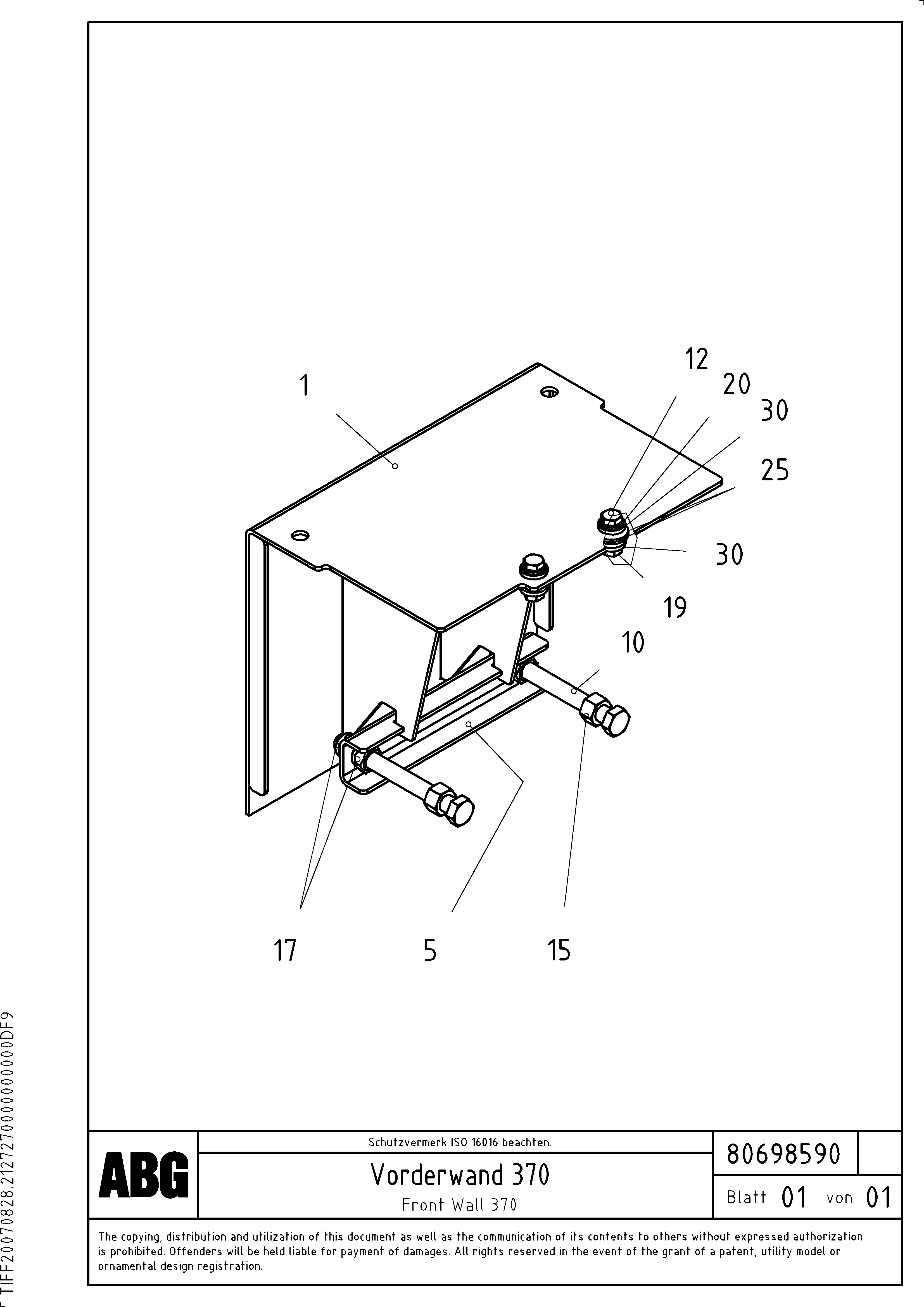 Схема запчастей Volvo ABG3870 - 63123 Front wall on extensions VB-V 50 ATT. SCREEDS 2,0 - 5,0M ABG3870