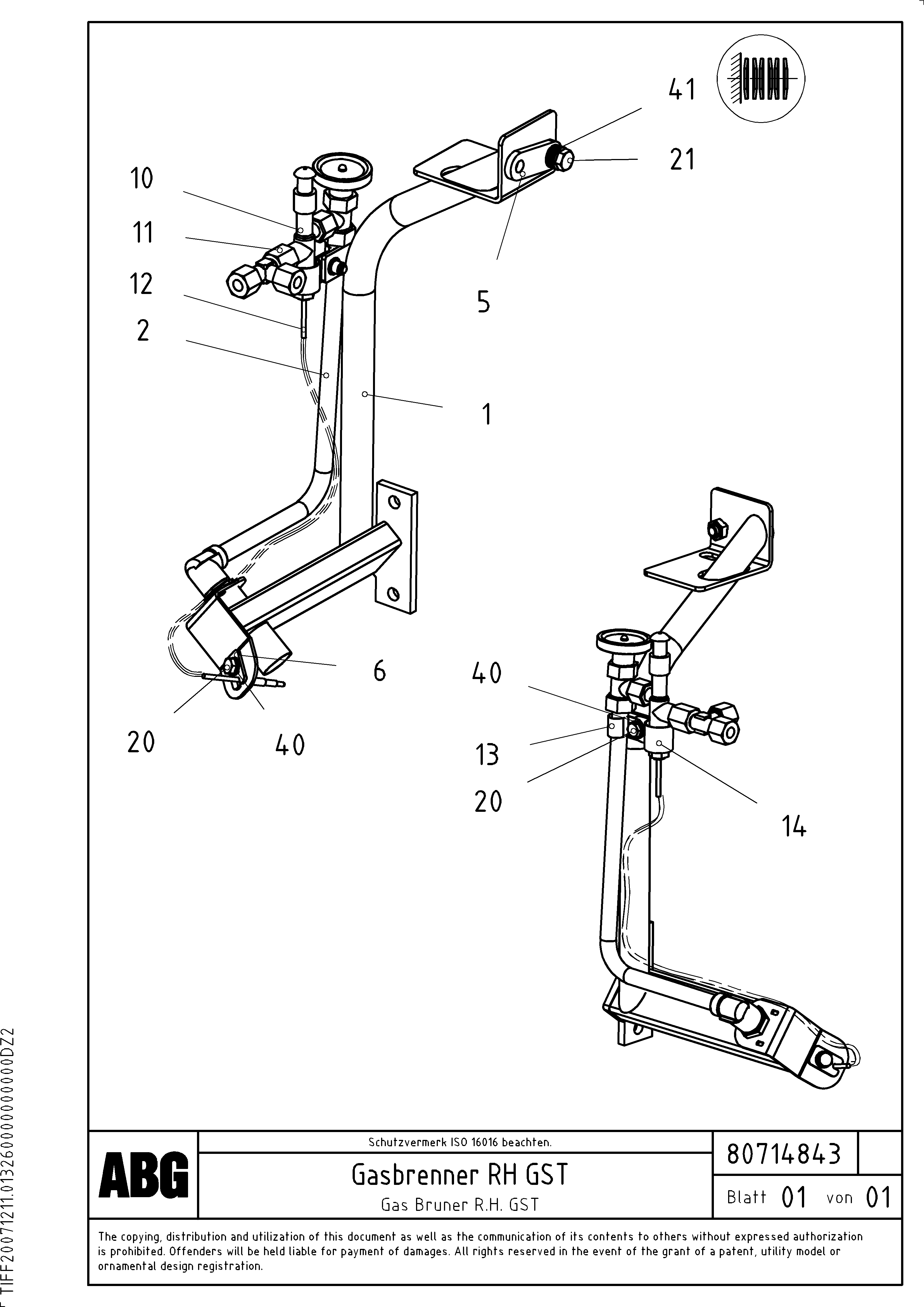 Схема запчастей Volvo ABG3870 - 69337 Gas burner for extension VB 50 ATT. SCREEDS 2,0 - 5,0M ABG3870